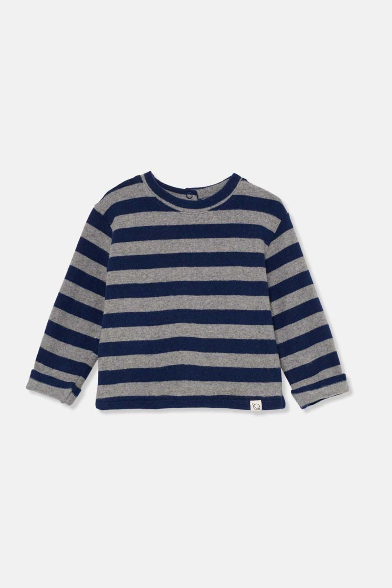 Grey Wide Stripes Long Sleeve Shirt for Baby Boys - Soft Cotton Comfort Wear for Playdates & Family Outings