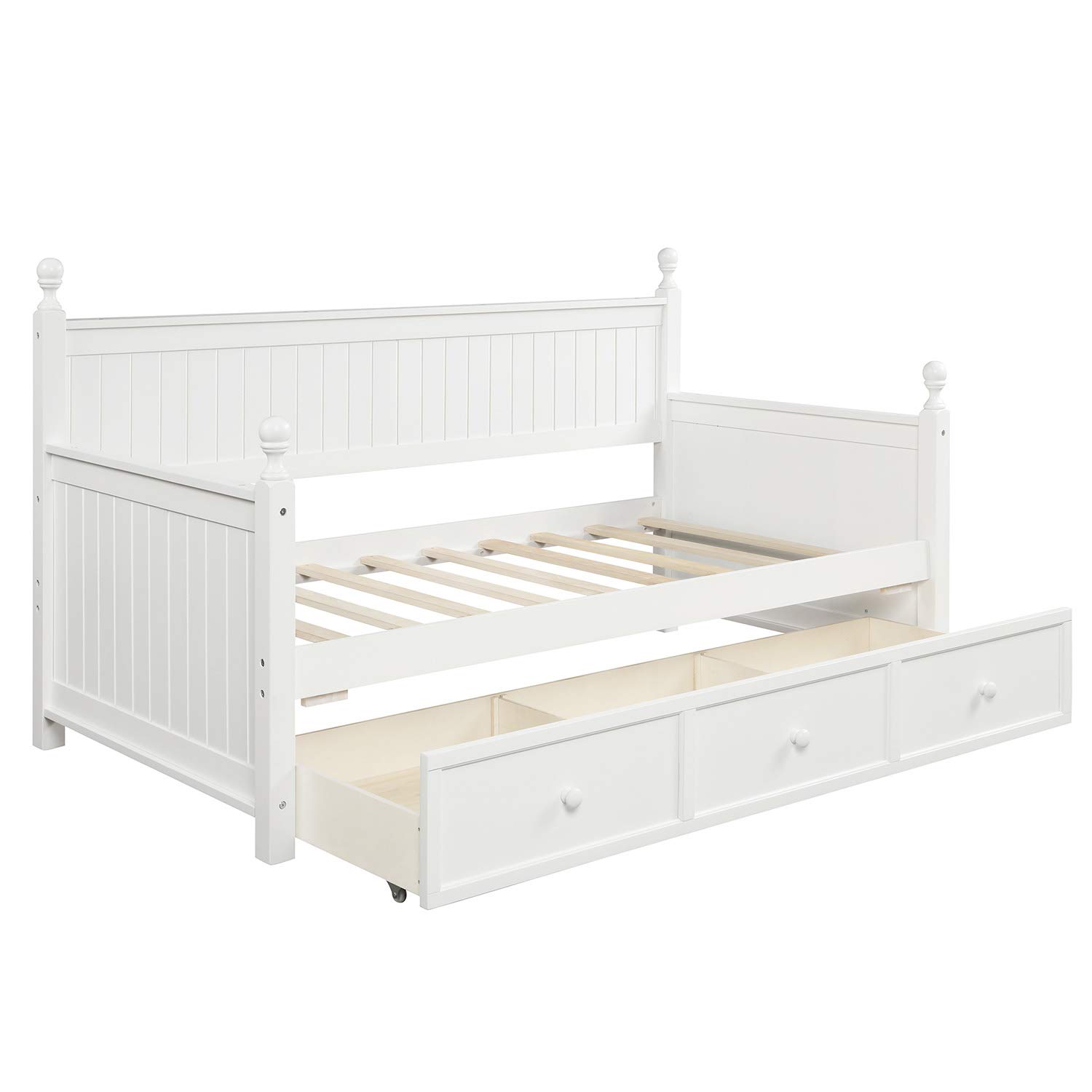 SOFTSEA Twin Daybed with Drawers - Multifunctional Wooden Platform Bed Frame for Kids, Teens & Adults - White with Storage - Perfect for Guest Rooms, Dormitories & Small Spaces