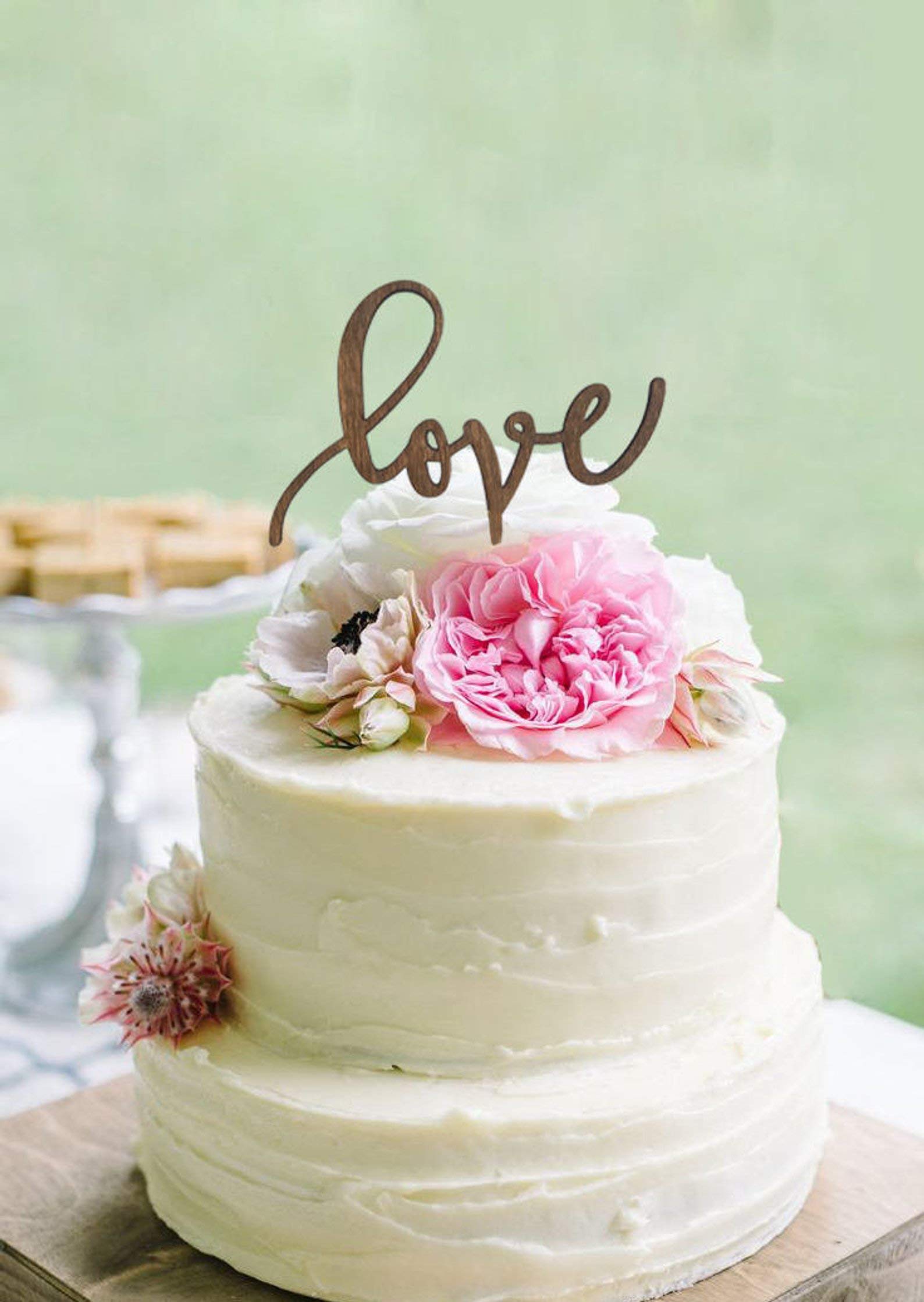 Rustic LOVE Wooden Cake Topper for Wedding, Engagement - Unique Handmade Cake Decoration - Perfect for Anniversary, Bridal Shower, Birthday Party Decorations