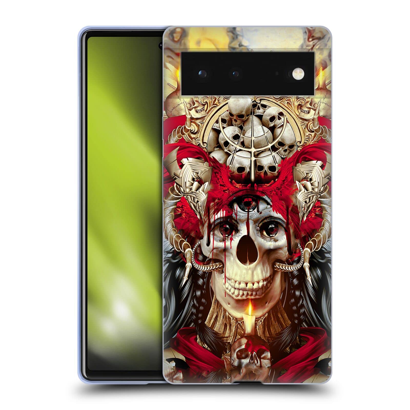 Official Riza Peker 3-Eyed Skull Case for Google Pixel 6 - Soft Gel Cover for Protection & Style