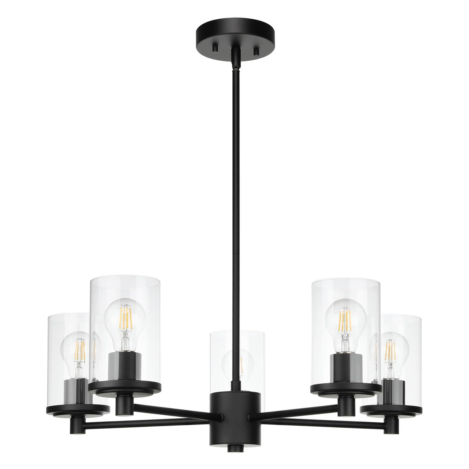Modern 5-Light Black Adjustable Chandelier with Glass Shades - XiNBEi Lighting XB-C1240-5-MB for Dining Room, Kitchen Island, Foyer & Contemporary Home Decor