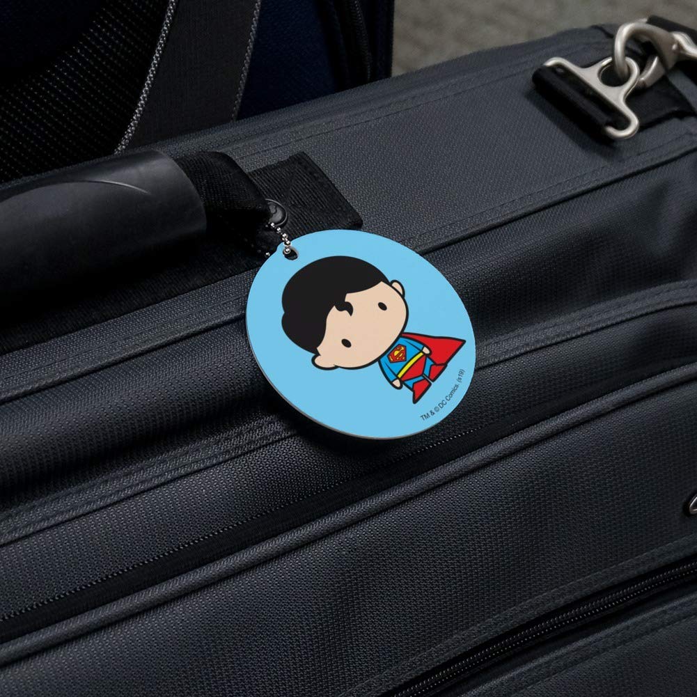 Superman Cute Chibi Character Round Luggage ID Tag - Durable Suitcase & Carry-On Baggage Identifier - Perfect for Travel, Business Trips, and Vacation Accessories