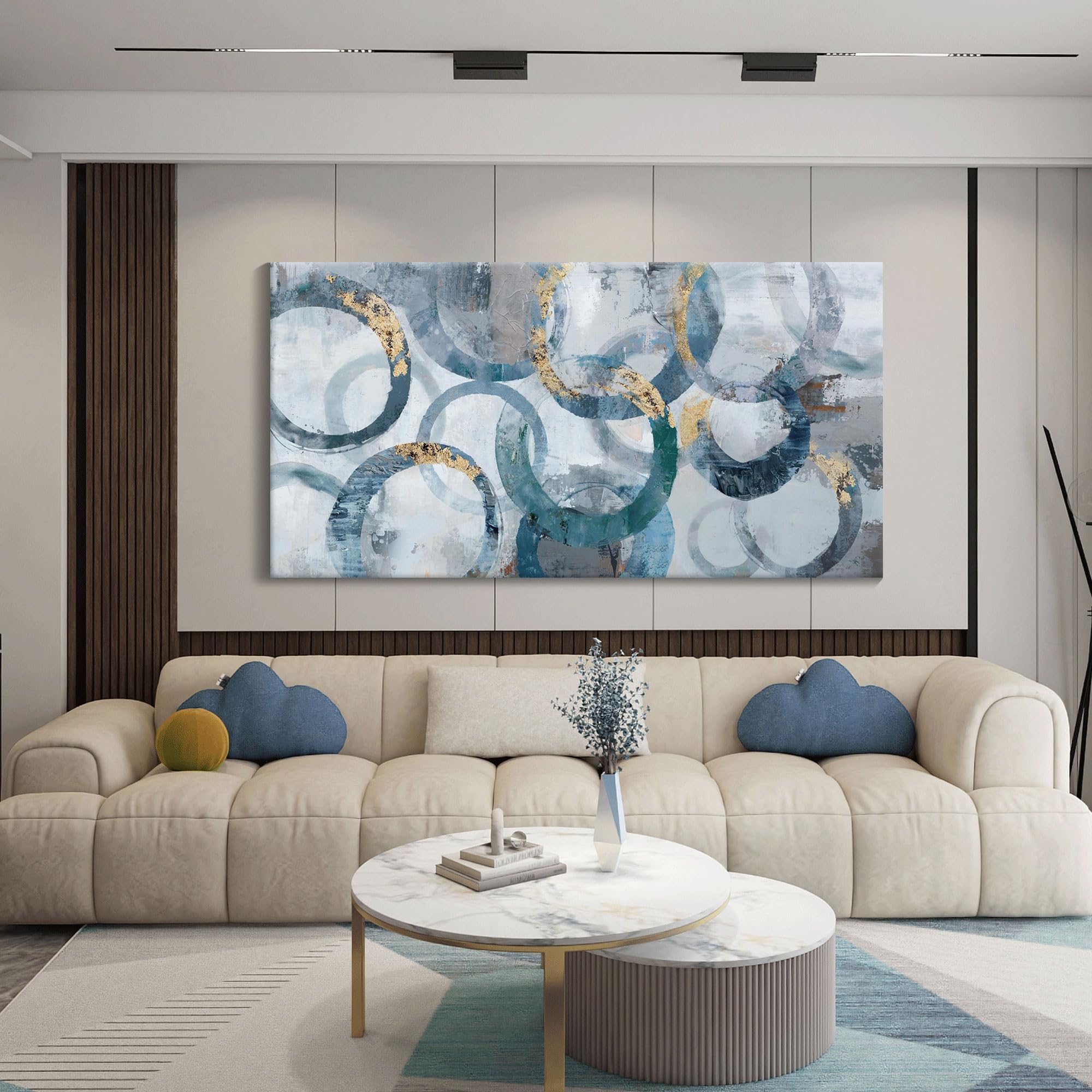 Abstract Canvas Wall Art - Modern Minimalist Framed Painting for Living Room, Bedroom & Office Decor - Blue & Teal Wall Decor (24x48 Inches) | Perfect for Home, Apartment & Workspace Styling