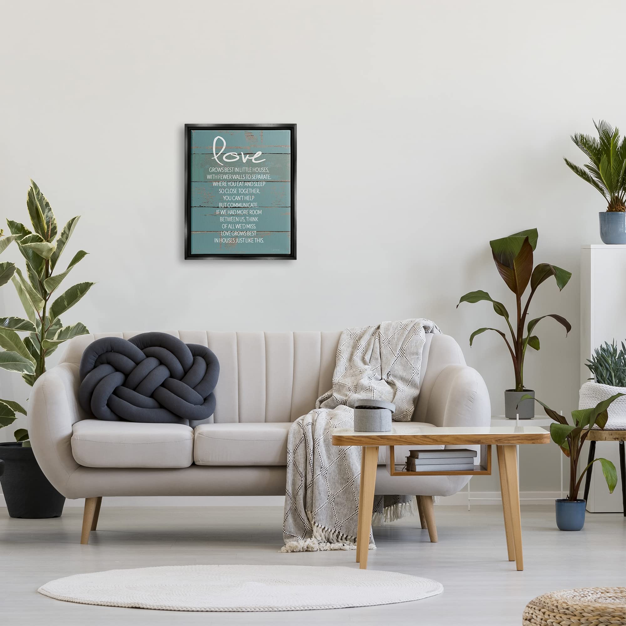 Stupell Industries 'Love Grows Best in Little Houses' Distressed Teal Shiplap Wall Art - Jo Moulton Design - 16x20 Inch Black Floater Frame - Perfect for Farmhouse Decor, Living Room, Bedroom & Nursery