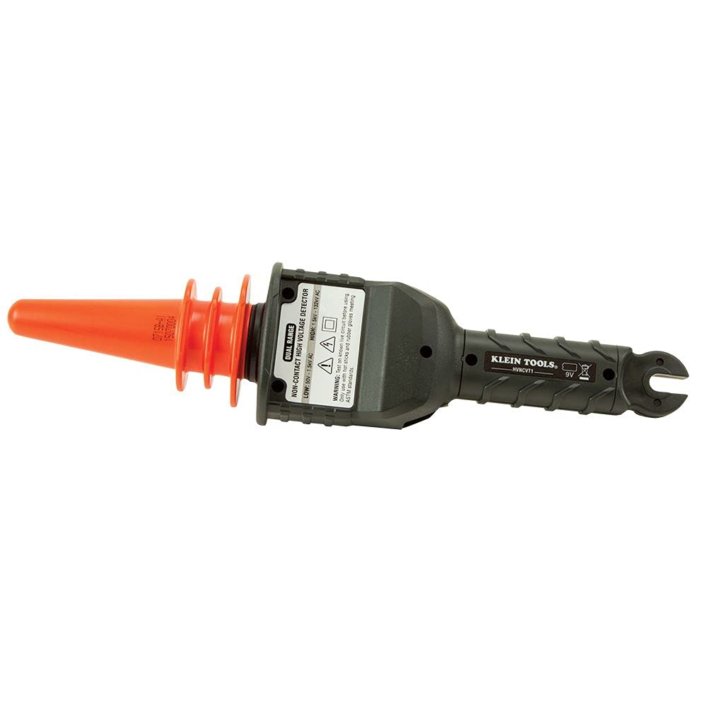 Klein Tools HVNCVT-1 Dual-Range Non-Contact Voltage Tester with Audio/Visual Alerts - Water Resistant High Voltage Detector with Carrying Case & Battery - Ideal for Electricians, HVAC Technicians & Home Safety Checks