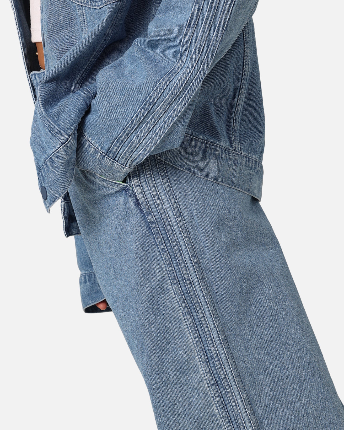 Adidas X KSENIASCHNAIDER Women's Light Denim 3-Stripe Jeans - Stylish Casual Pants for Everyday Wear & Street Fashion