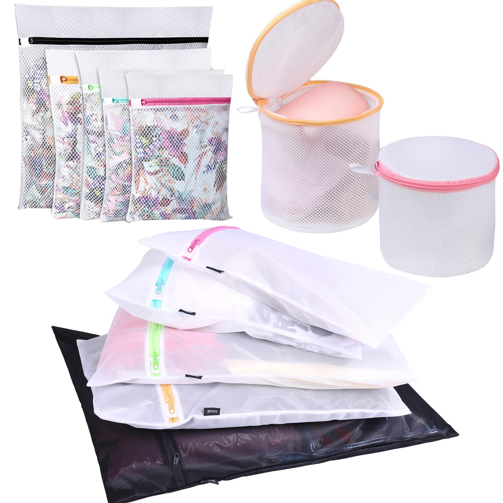 Bagail Set of 12 Laundry Bags - 5 Honeycomb Mesh & 5 Fine Mesh Wash Bags + 2 Delicate Bra Bags for Travel, Gym & Home Organization | Gentle Protection for Lingerie, Sweaters & Delicates