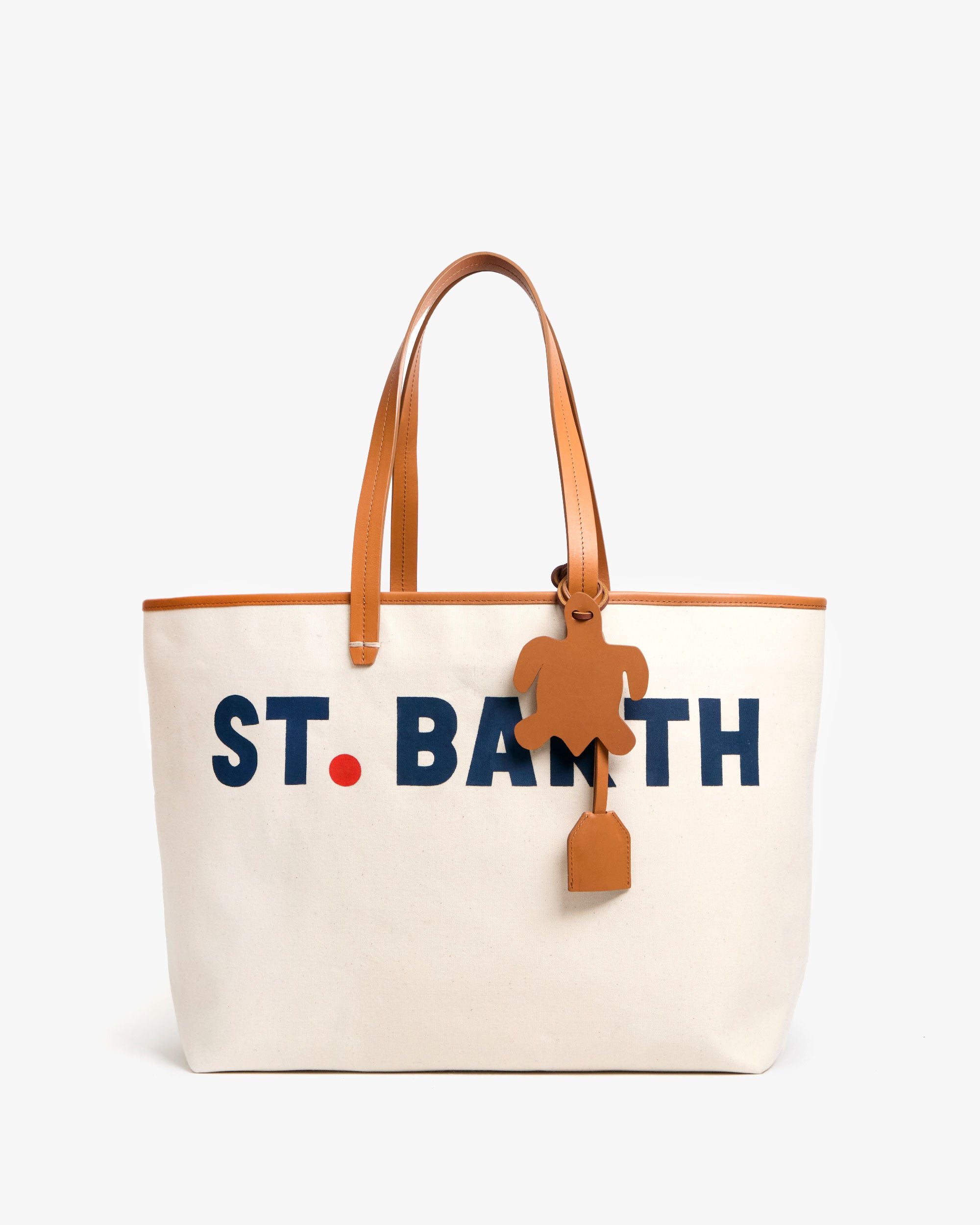 Volie Natural Canvas Tote Bag - Caribbean Navy & Persimmon Color - St Barth Inspired Beach Bag for Women | Perfect for Shopping, Beach Trips & Summer Vacations