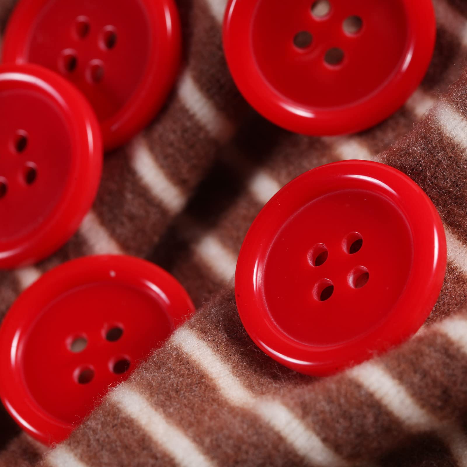 60pcs 1 Inch (25mm) Red Plastic Resin Sewing Buttons - 4 Hole Flatback Large Buttons for DIY Crafts, Clothing, and Home Decor | Perfect for Sewing Projects, Scrapbooking, and Handmade Accessories
