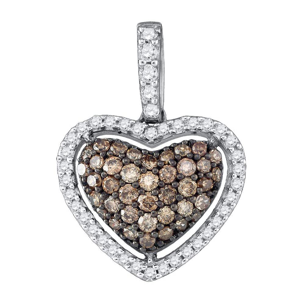 10K White Gold Women's Round Brown Diamond Heart Pendant Necklace - 1/2 Cttw - Elegant Jewelry Gift for Her, Perfect for Valentine's Day, Anniversary & Special Occasions
