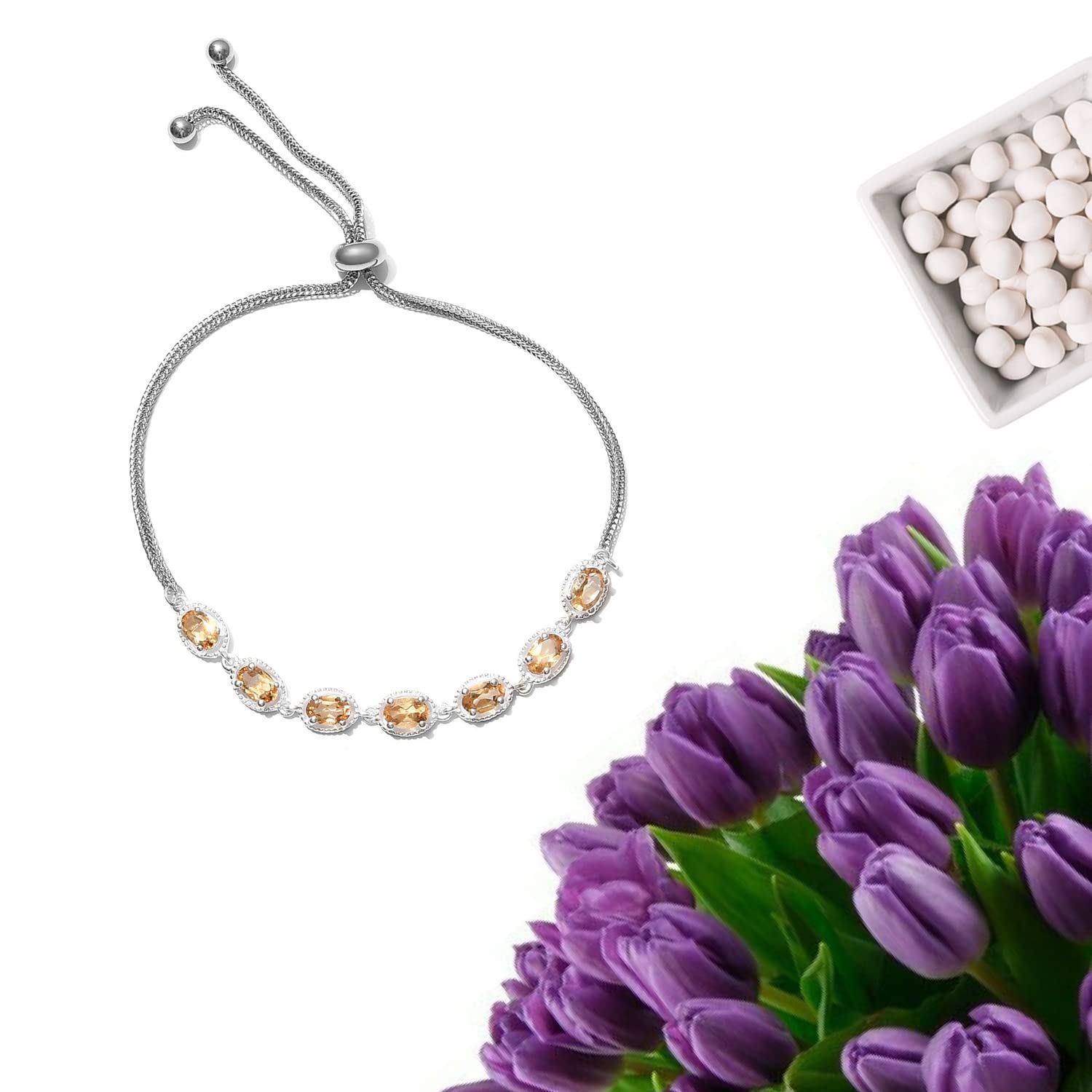 925 Sterling Silver Citrine Bolo Bracelet for Women - Chakra Healing Jewelry, Adjustable Bolo Design, Elegant Birthday Gift for Her | Perfect for Yoga, Meditation & Spiritual Healing