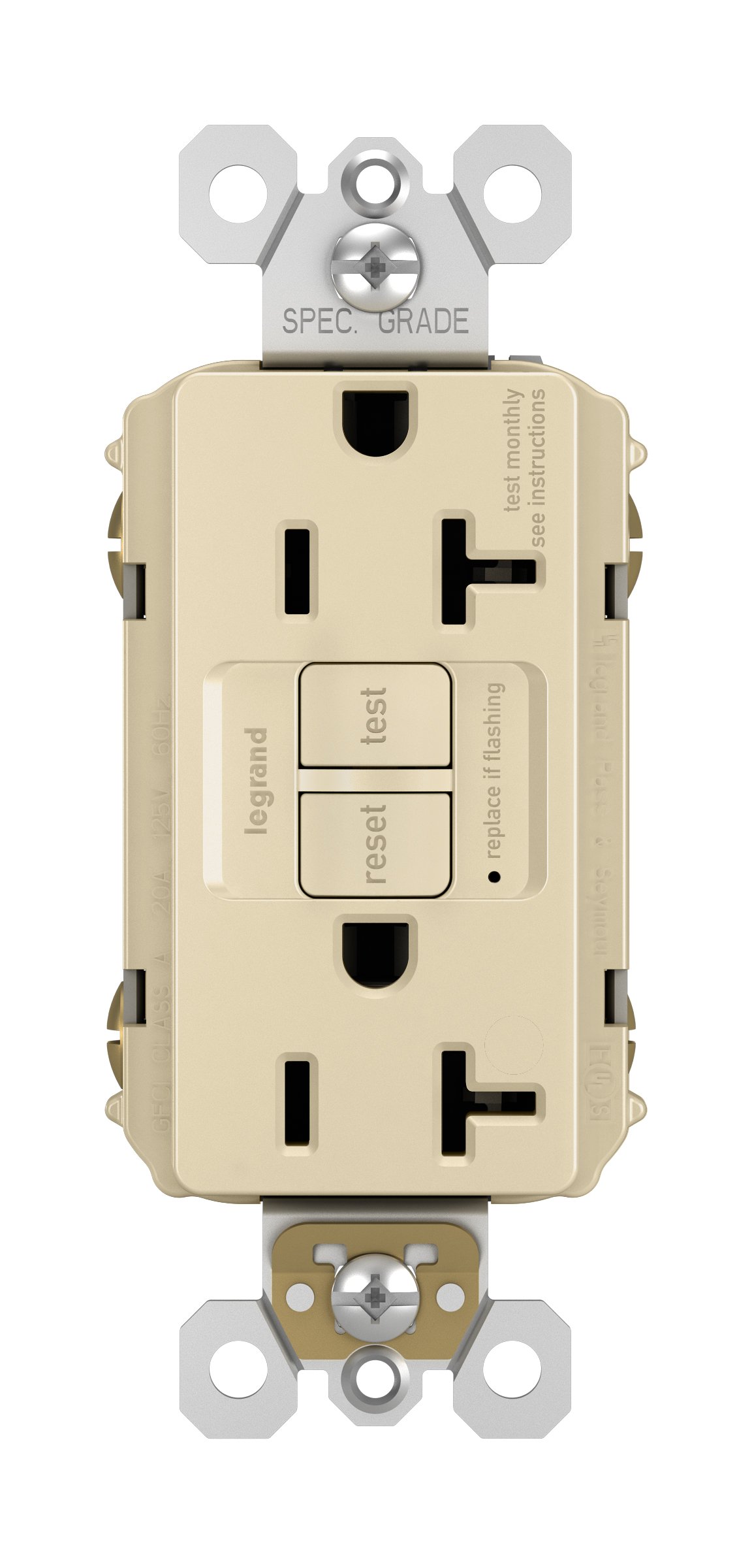 Legrand Radiant 2097I 20 Amp GFCI Self-Test Decorator Duplex Outlet, Ivory (1-Pack) - Perfect for Bathrooms, Kitchens & Outdoor Use