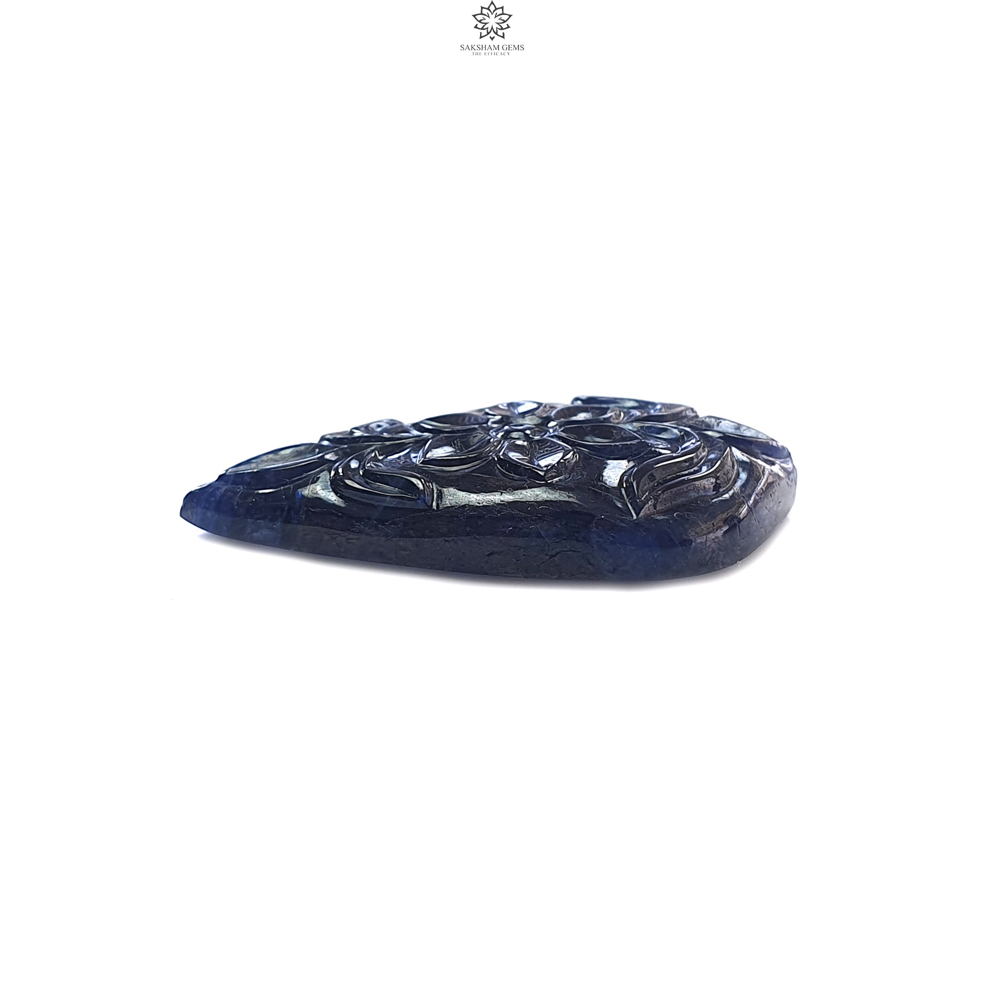 36.00cts Natural Untreated Blue Sapphire Gemstone Hand Carved Fancy Shape 33.5x20mm - September Birthstone Jewelry Making, Engagement Ring, Pendant & Gift Idea