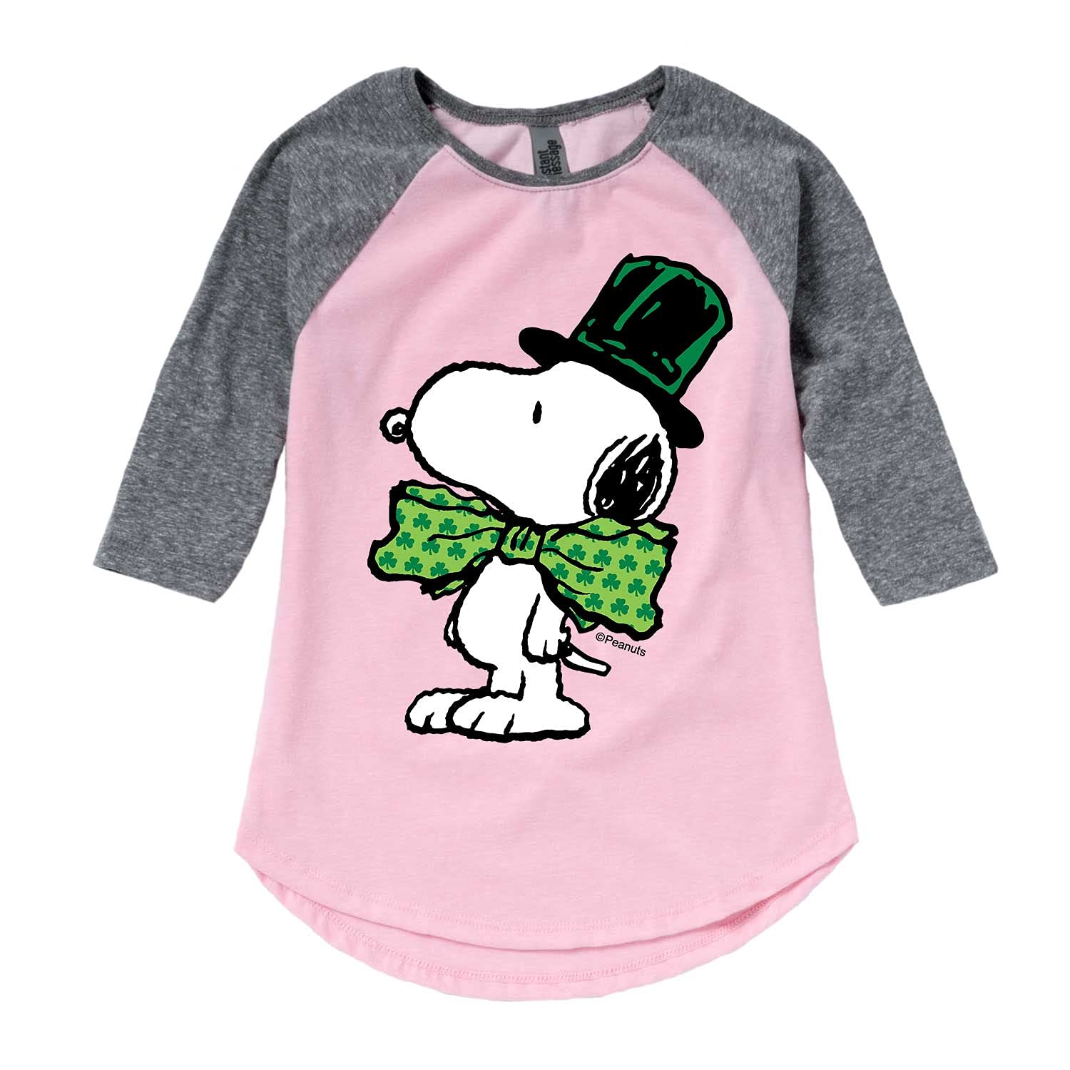 St. Patrick's Day Peanuts Bowtie for Toddler & Youth Girls - Cute Raglan Top for Kids - Perfect for Irish-Themed Parties & Festive Celebrations