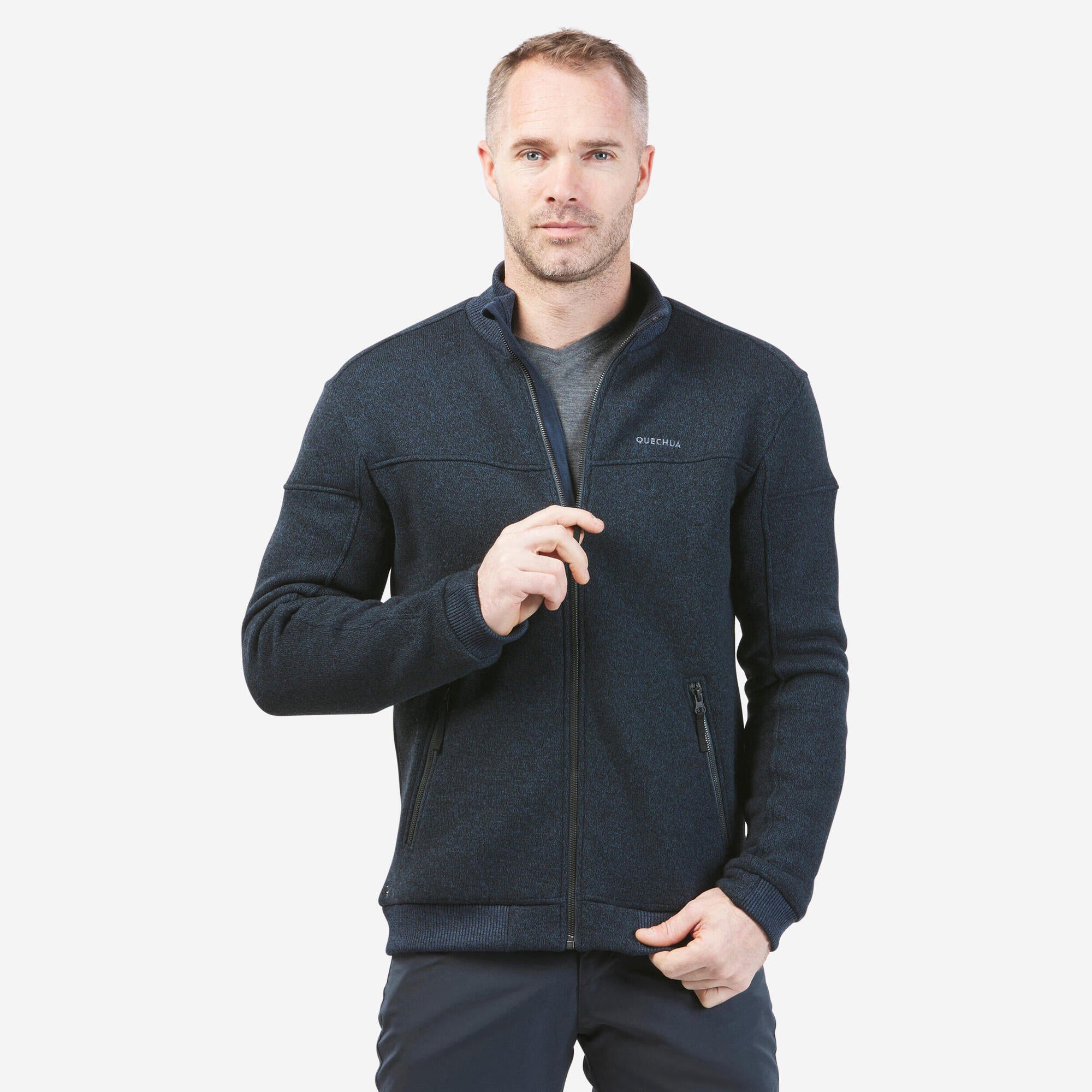 Quechua Men's SH100 Fleece Winter Jacket - Lightweight Warm Hooded Coat for Hiking & Outdoor Activities | Cold Weather Essential for Camping & Winter Sports