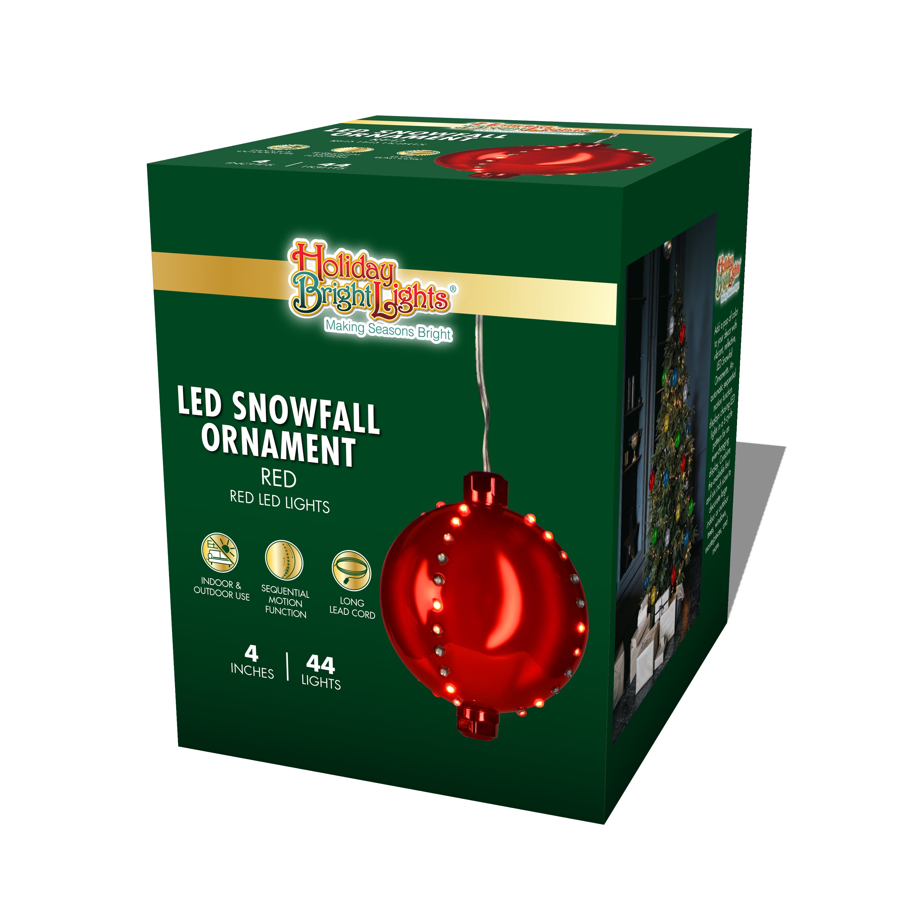 4 Pack Round LED Snowfall Hanging Ornaments - Christmas Tree Decorations with Warm White Lights for Indoor/Outdoor Holiday Decor (Home, Party, Garden)