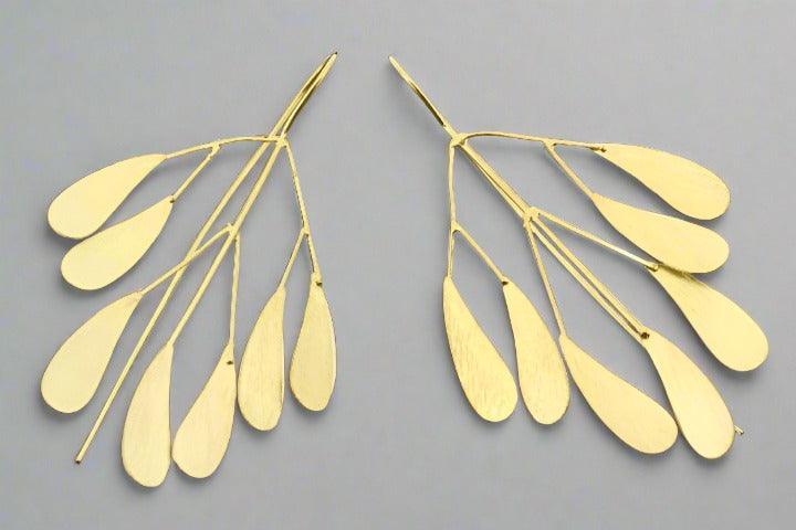 7 Leaf Branch Earrings - Gold on Silver Dangle Earrings for Women, Elegant Nature-Inspired Jewelry for Parties, Weddings & Everyday Wear