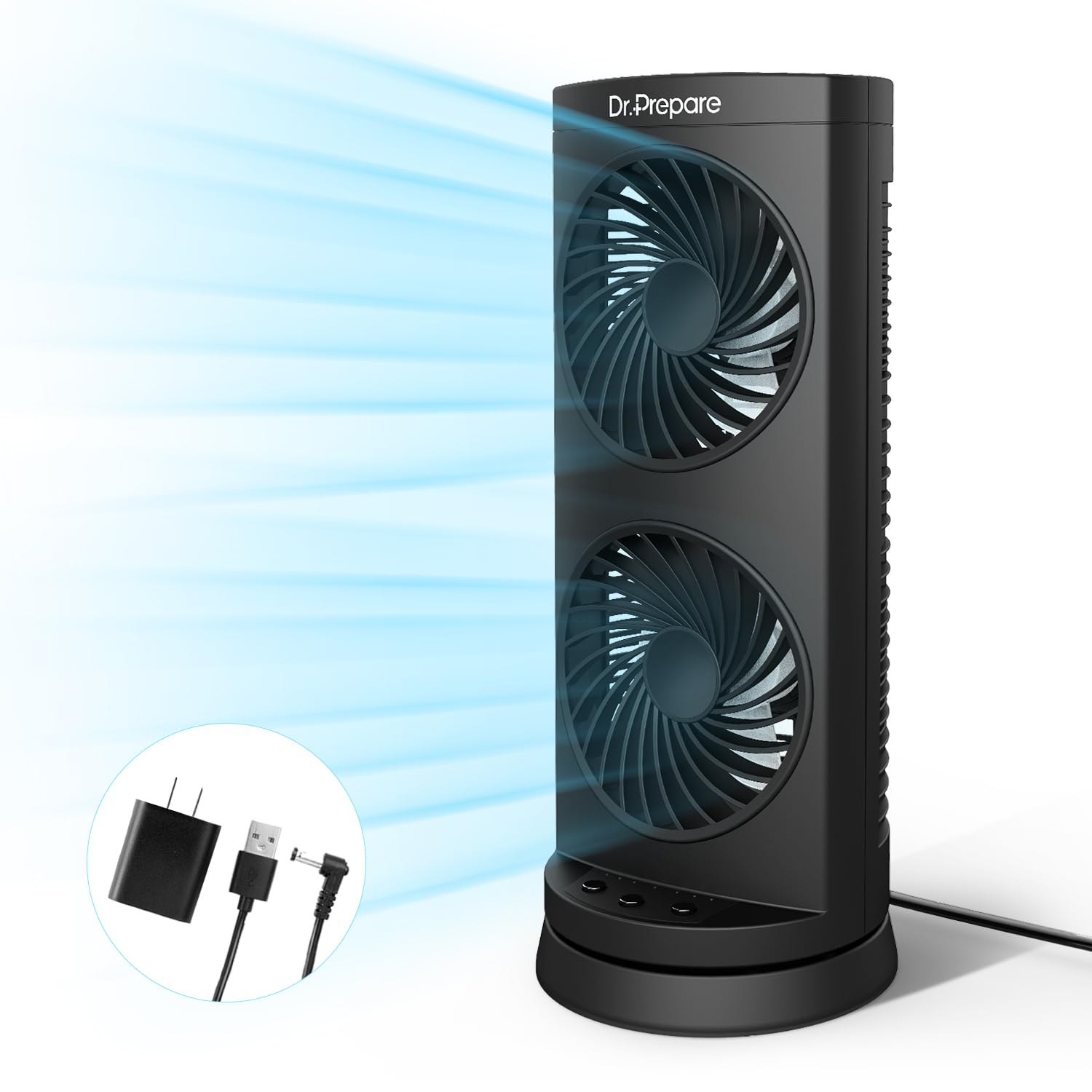 Dr. Prepare Oscillating Tower Fan with DC Motor - 3 Speed Quiet Desk Fan for Home, Bedroom & Office - 110° Wide Angle, Dual Air Circulation, 3 Timer Settings - Perfect for Cooling Workspaces, Dorm Rooms & Nighttime Use