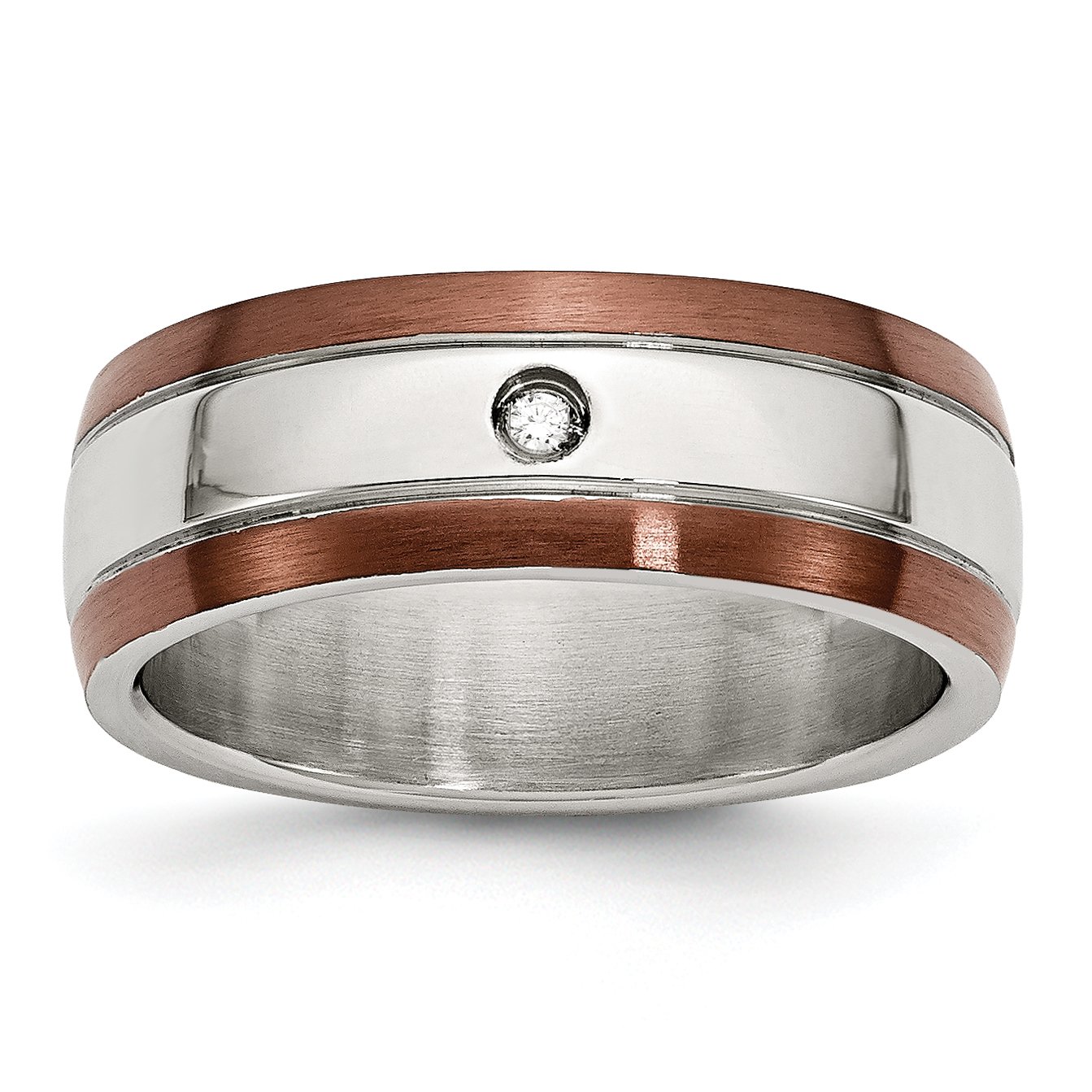 Men's Stainless Steel Brown IP-Plated Brushed Diamond 8mm Polished Wedding Band Ring - Perfect for Engagement, Anniversary, and Everyday Wear