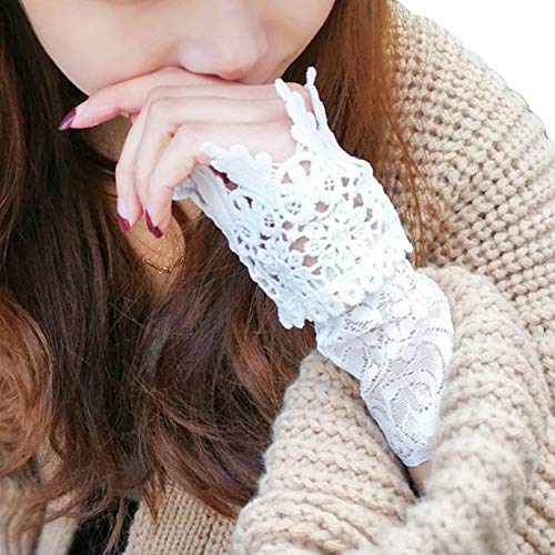2 Pairs Women's Fake Arm Sleeves - White & Black Organza Pleated Cuff Lace Hollow Hook Arm Warmers | Elegant Goddess Style Accessories for Outdoor Activities, Cosplay & Fashion