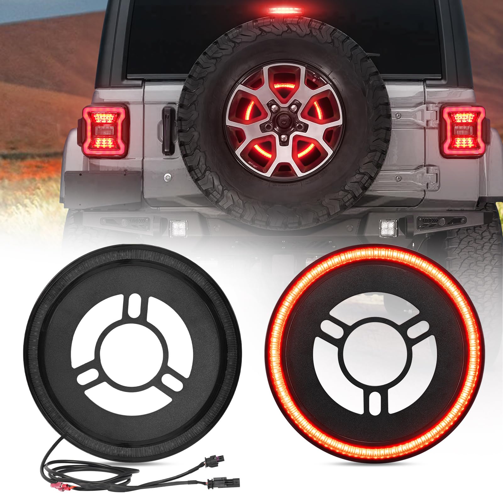 BORDAN Spare Tire LED Third Brake Light for Jeep Wrangler JL JLU (2018-2022) - Plug & Play Replacement Rear Brake Light - Enhanced Safety & Visibility for Off-Road Adventures & Night Driving
