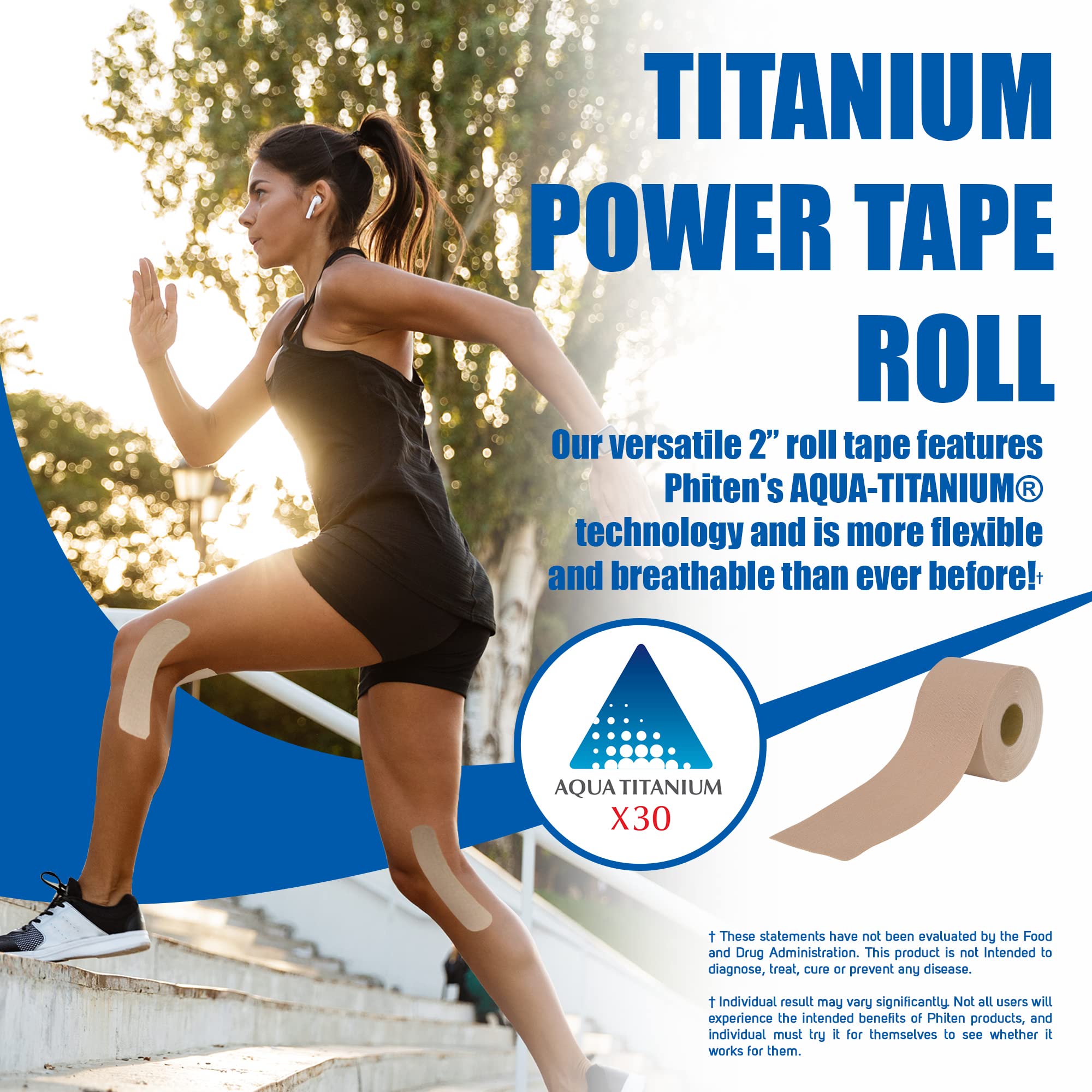 Phiten X30 Titanium Power Tape Roll - Water-Resistant Kinesiology Tape for Muscle, Knee, Shoulder & Joint Pain Relief - Professional Sports Therapeutic Athletic Kinesio Tape for Athletes & Recovery - Beige, 2” x 14.7’ - Ideal for Running, Gym Workouts & Post-Injury Rehabilitation