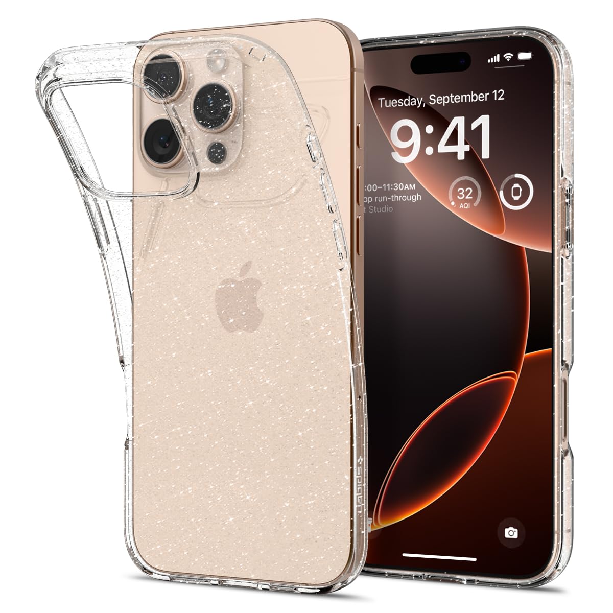 Spigen Liquid Crystal Glitter Case for iPhone 16 Pro - Crystal Quartz | Slim Protective Cover with Sparkle Design | Perfect for Everyday Use, Travel & Special Occasions