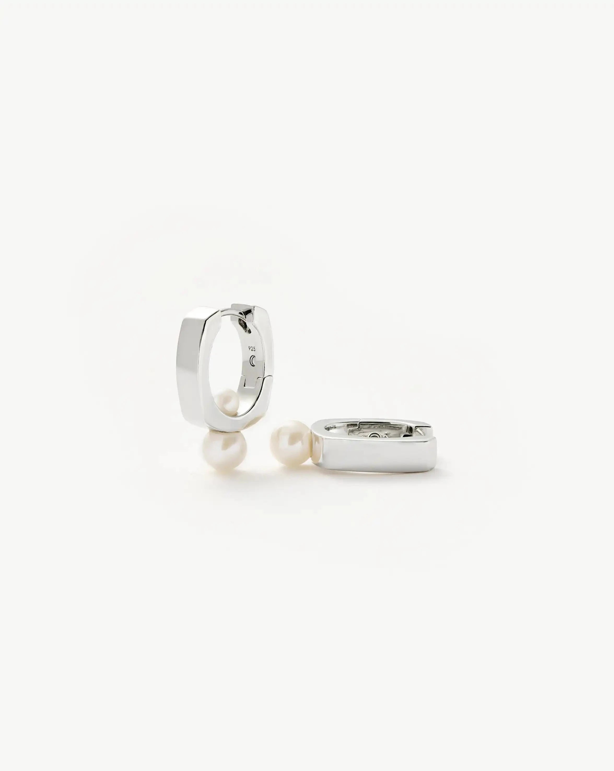 Sterling Silver Button Pearl Square Hoop Earrings for Women | Elegant Pearl Jewelry for Everyday Wear, Parties & Special Occasions