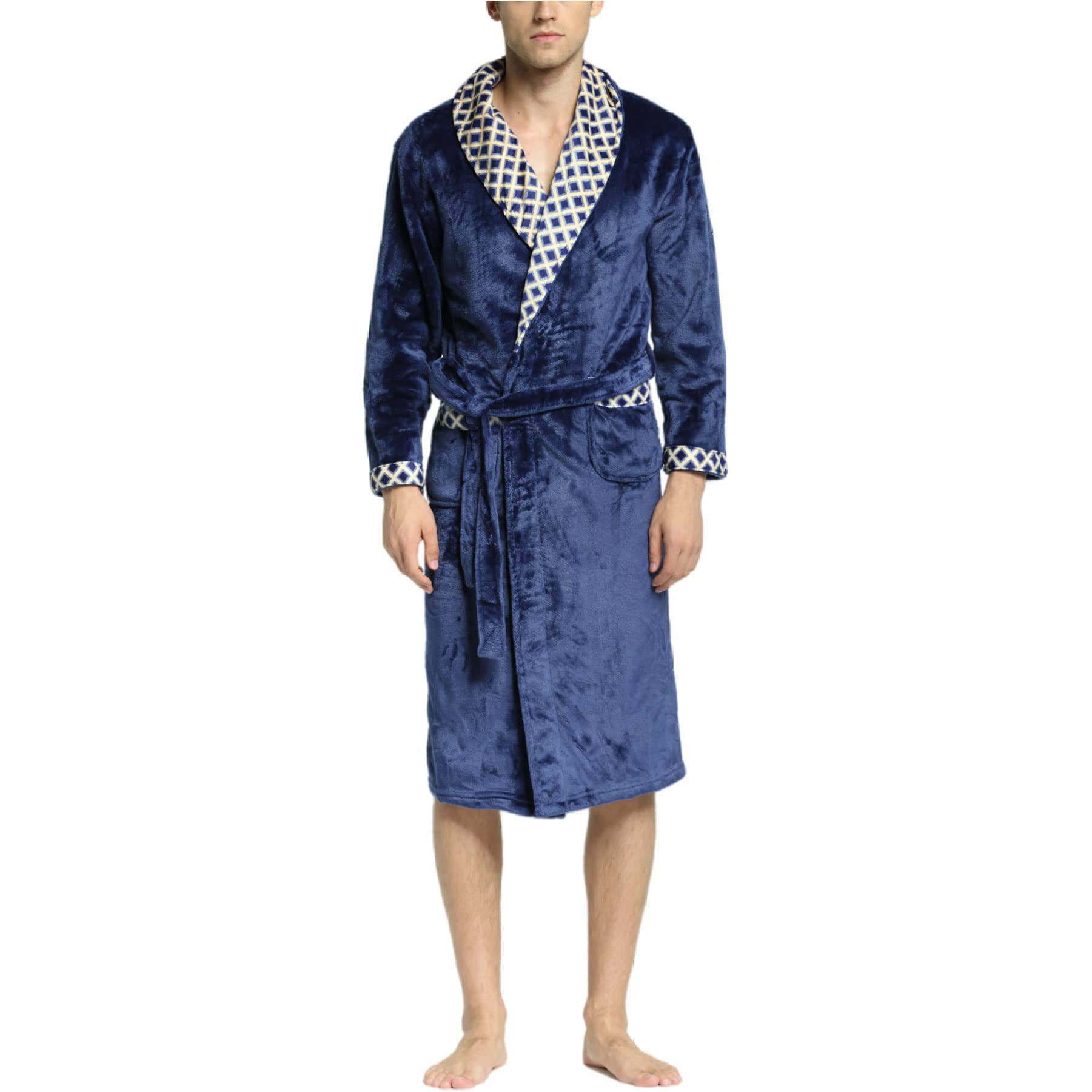 WIITON Men's Flannel Kimono Robe - Soft Plush Sleepwear & Bathrobe for Lounge, Spa, Home - Plus Size Comfortable Dressing Gown for Relaxation & Sleep