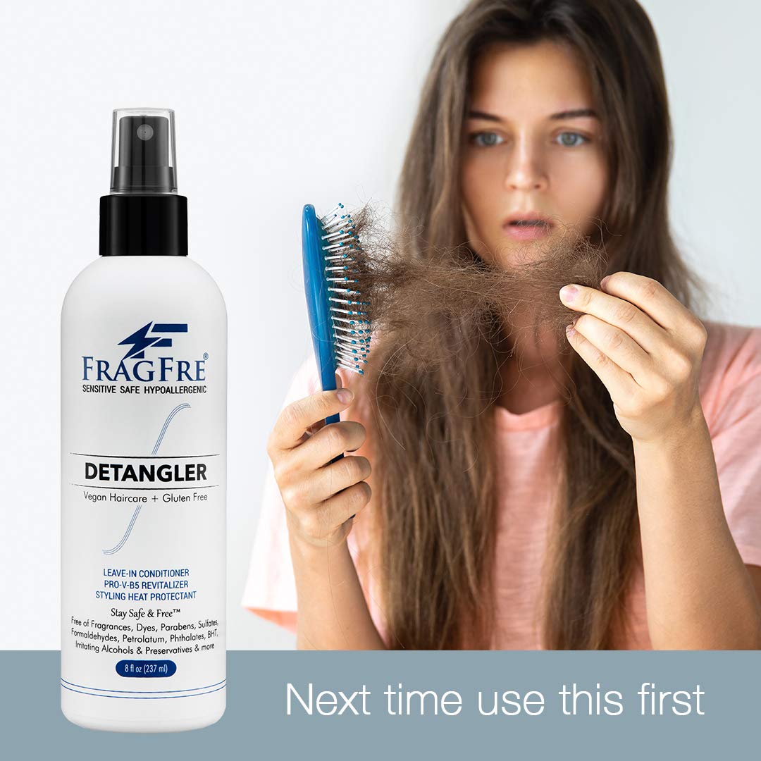 Fragrance-Free Hypoallergenic Hair Detangler & Leave-In Conditioner (8 oz, 2-Pack) - Paraben-Free, Vegan, Cruelty-Free & Gluten-Free for Sensitive Skin - Heat Protectant Styling Spray for Daily Hair Care & Detangling