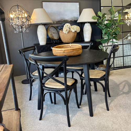 Vicchy Round Oak Dining Table 120cm Black - Perfect for Kitchen, Dining Room & Small Space Gatherings