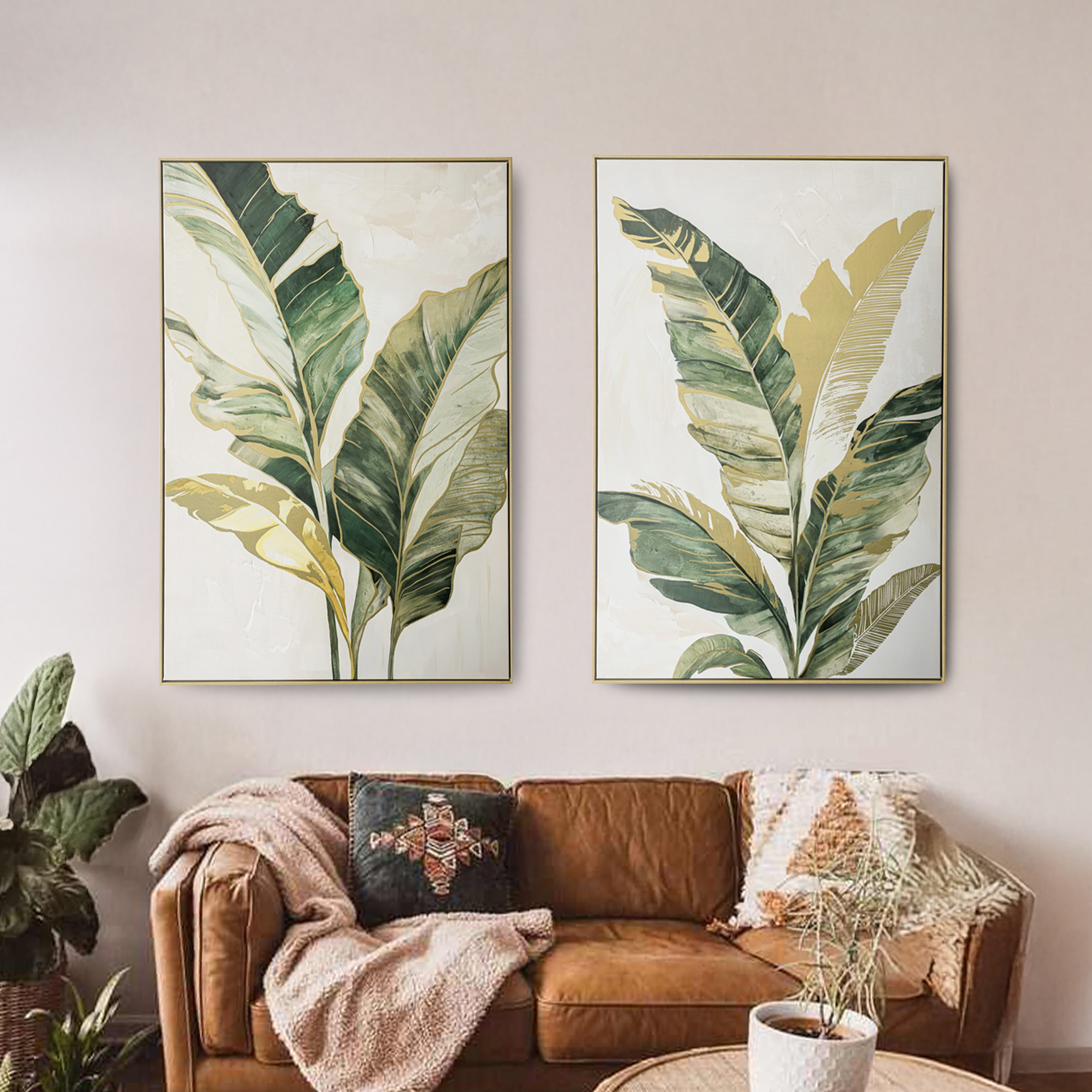 Urban Style Brushmarks Foiled Canvas Palm Wall Art - Tropical Decor for Living Room, Bedroom & Office