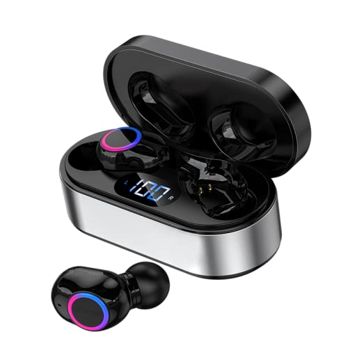 ZuduoJoy F12 Bluetooth 5.3 Wireless Earbuds with 9D HiFi Sound, IPX7 Waterproof, Noise Cancelling, 30H Playtime & Charging Case - Perfect for Gym, Running, Travel & Work (Frost Silver)