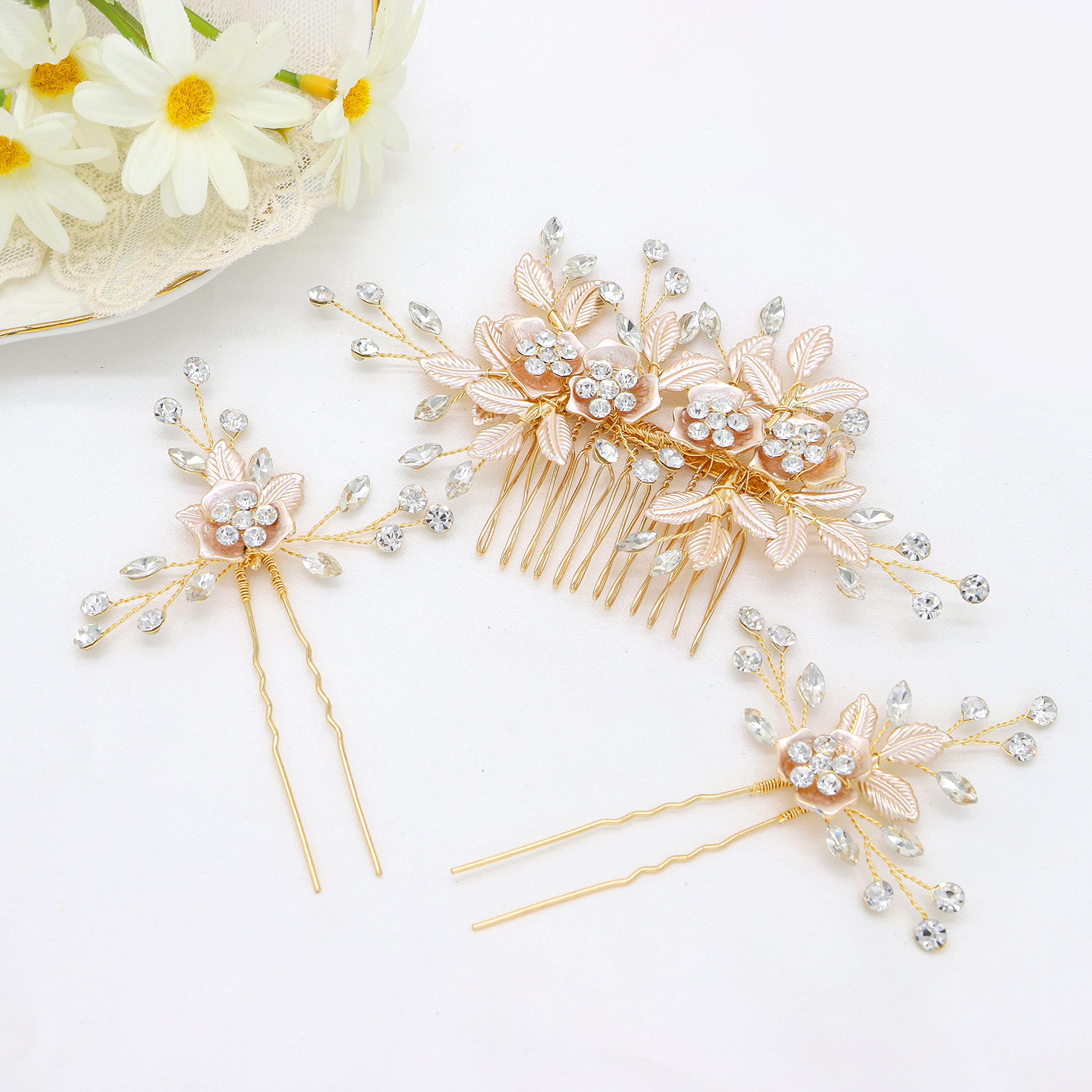 Oriamour Gold Bridal Hair Combs & Pins Set for Weddings & Special Occasions