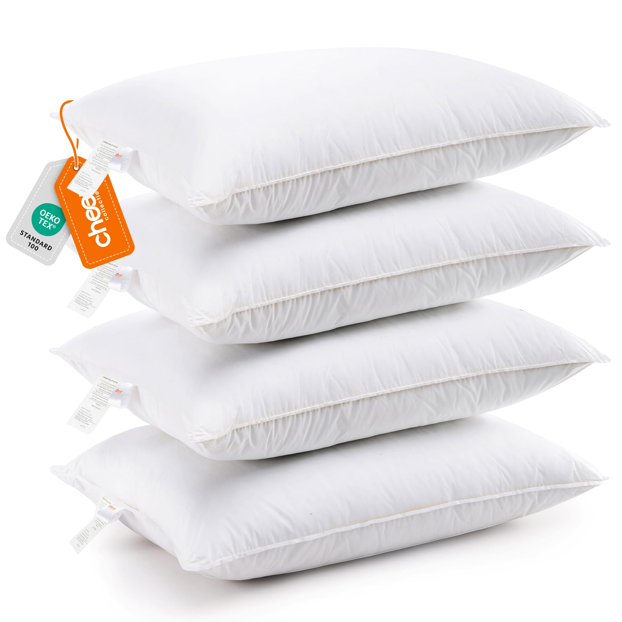 Premium Down Alternative Bed Pillows Set of 4 - Hotel Quality Standard Size Soft Pillows for Side, Back & Stomach Sleepers | Breathable & Hypoallergenic for Restful Sleep | Perfect for Guest Rooms, Master Bedroom & Airbnb