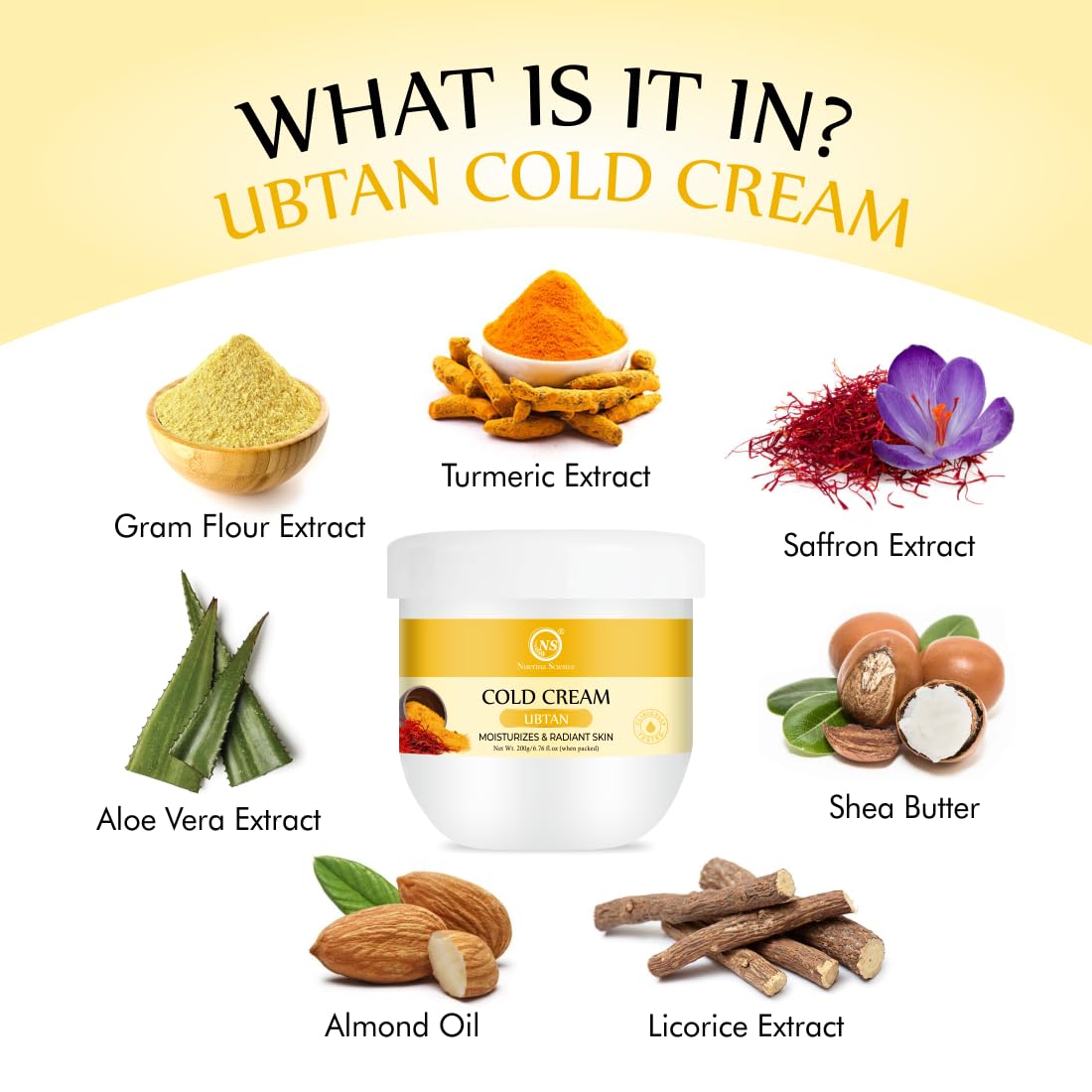 Nuerma Science Ubtan Nourishing Cold Cream with Turmeric, Milk Protein & Saffron for Radiant Skin | Reduces Dark Spots & Dry Skin | Deep Hydrating & Moisturizing Winter Cream - 200 GM | Perfect for Dry Winter Skin Care & Nighttime Moisturizing Routine