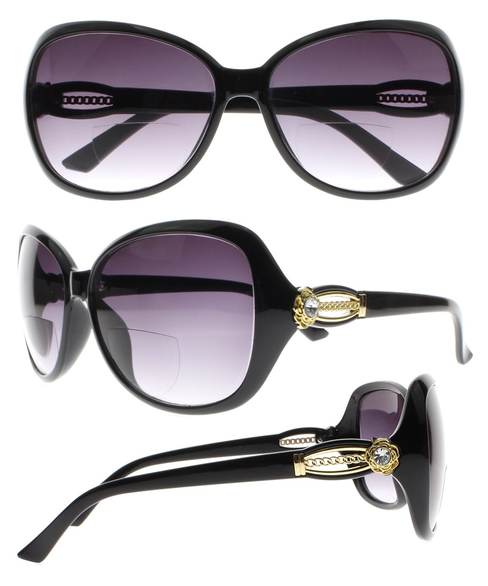 Stylish Bifocal Reading Glasses with Floral Design & Diamond Accents - UV400 Tinted Sunglasses for Women & Men - Perfect for Reading, Driving, and Outdoor Activities