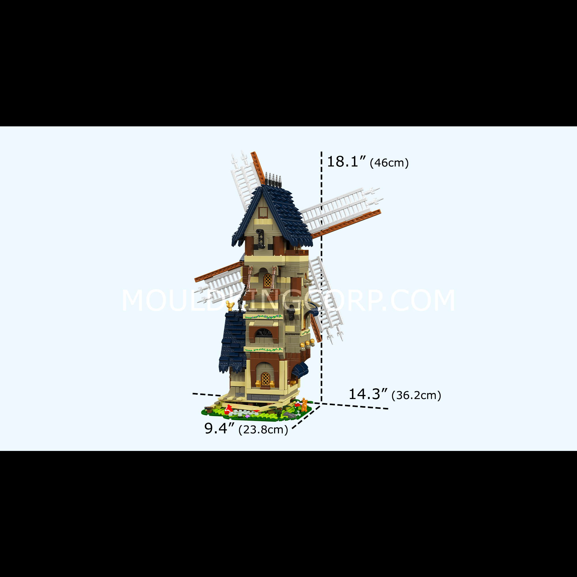 Mould King 10060 Medieval Europe Windmill Building Set - 1,584 Piece Castle Model Kit for Adults & Teens | Perfect for Home Decoration, Gift Giving & Medieval History Enthusiasts