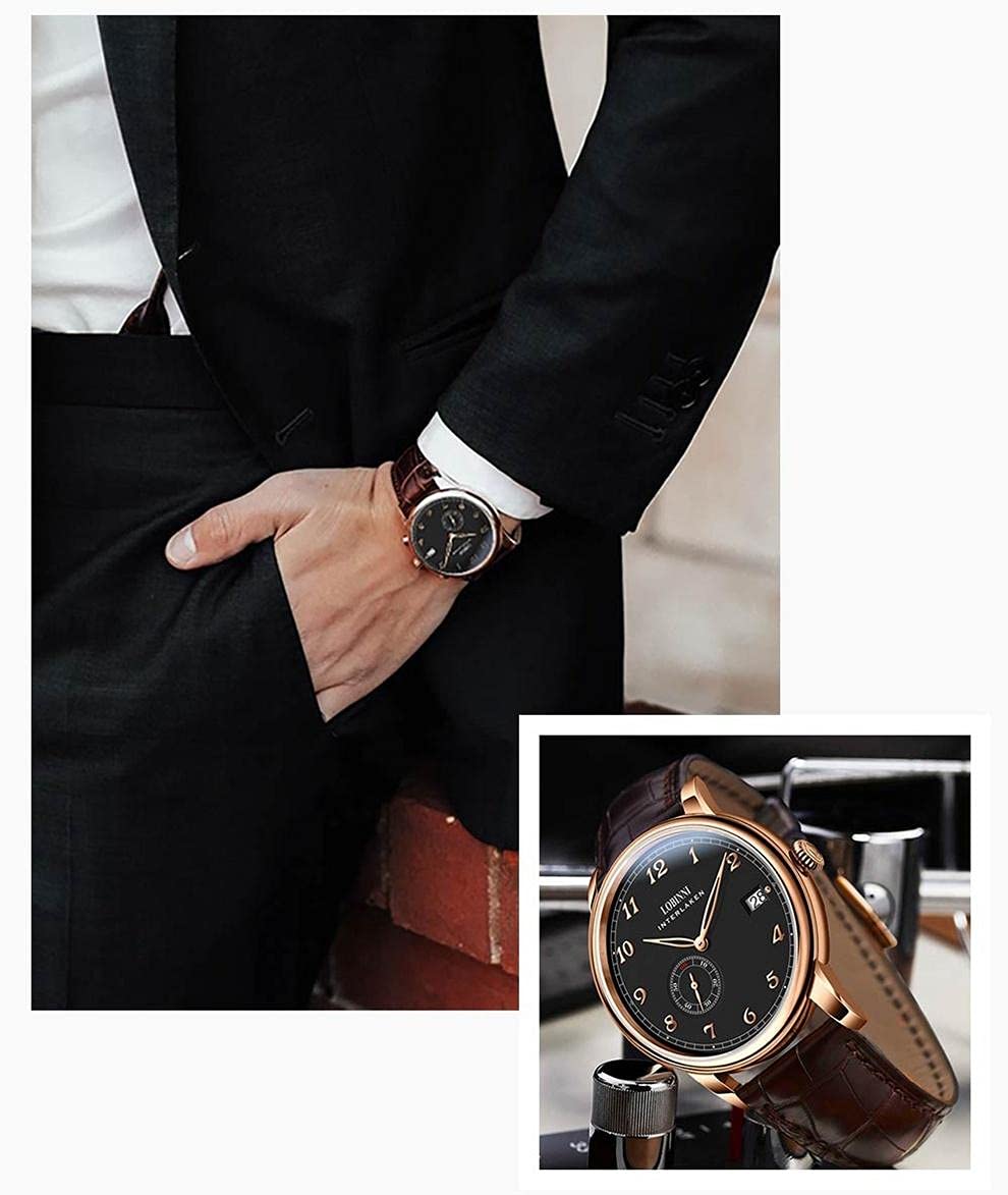 Premium LOBINNI Men's Automatic Mechanical Watch - Waterproof Dress Watch for Business & Formal Occasions - Luxury Stainless Steel Wristwatch for Grooms, Professionals & Special Events
