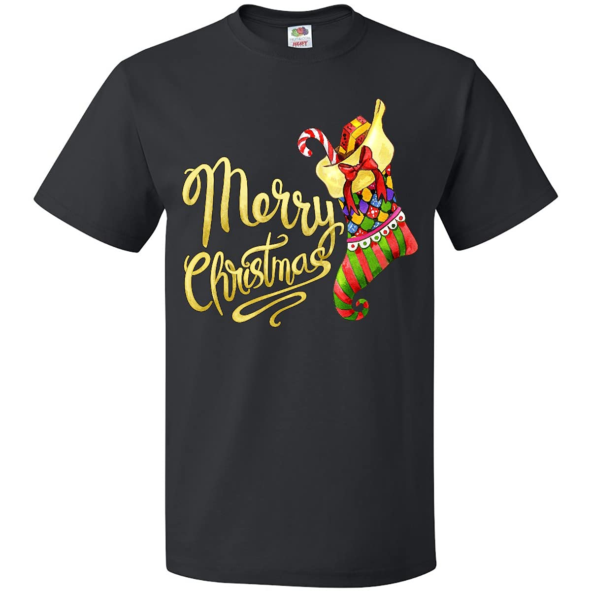 Inktastic Merry Christmas Watercolor Stocking T-Shirt - Festive Holiday Graphic Tee for Women & Men - Perfect for Christmas Parties, Family Gatherings & Gift Giving