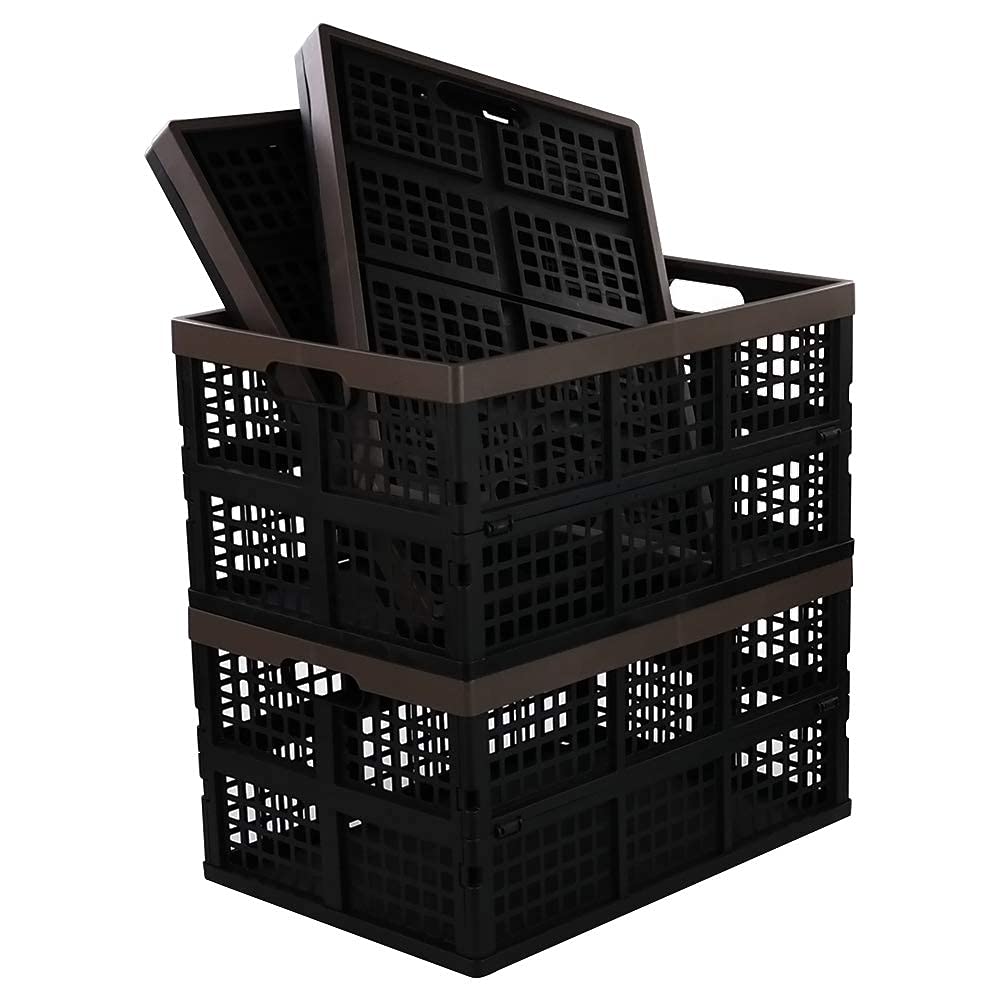 Bringer 4-Pack 40L Plastic Collapsible Storage Crates - Stackable Folding Baskets for Home, Office & Garage Organization | Space-Saving Storage Solution