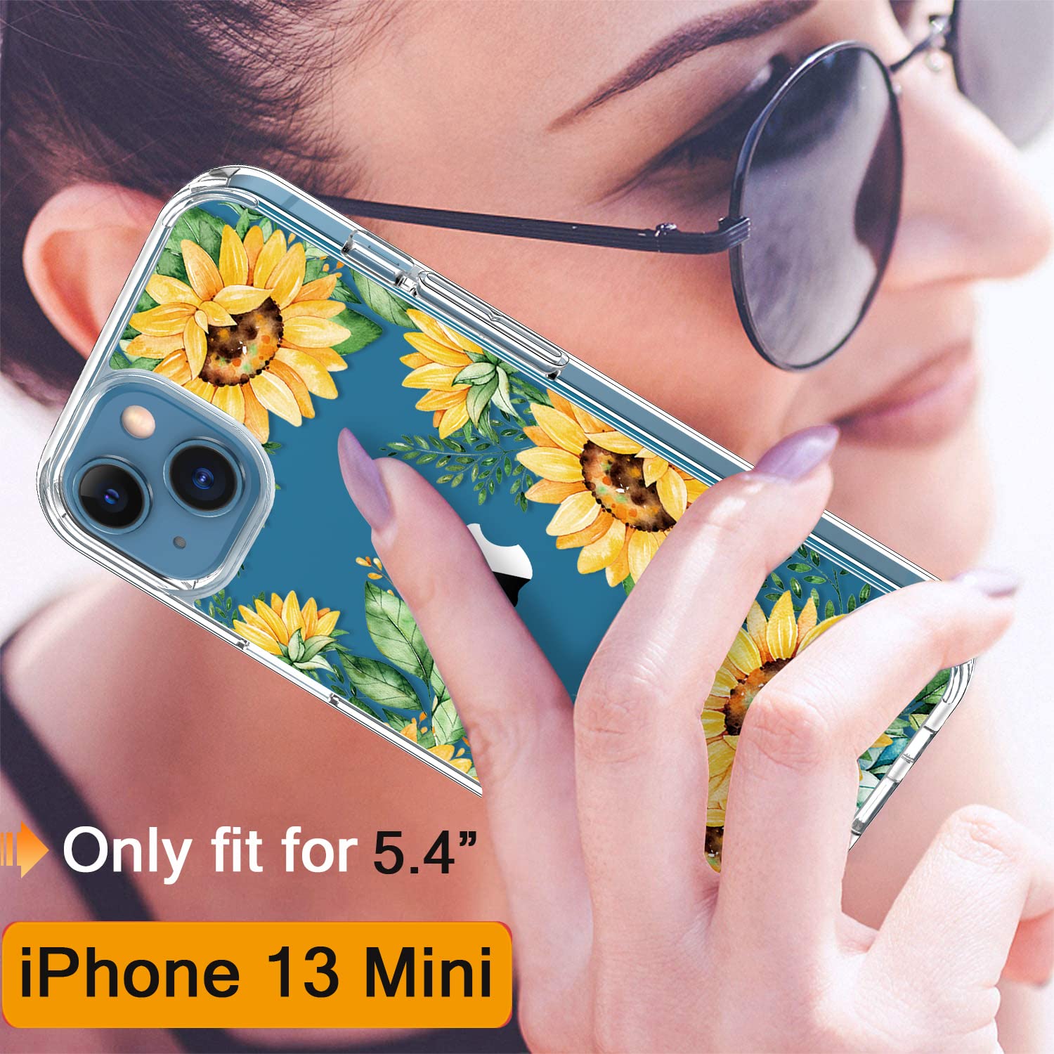 GiiKa iPhone 13 Mini Case with Screen Protector - 5.4 Inch Clear Shockproof Full Body Protective Case with TPU Bumper | Floral Design for Women & Girls | Yellow Sunflower Pattern | Perfect for Everyday Use, Travel & Outdoor Activities