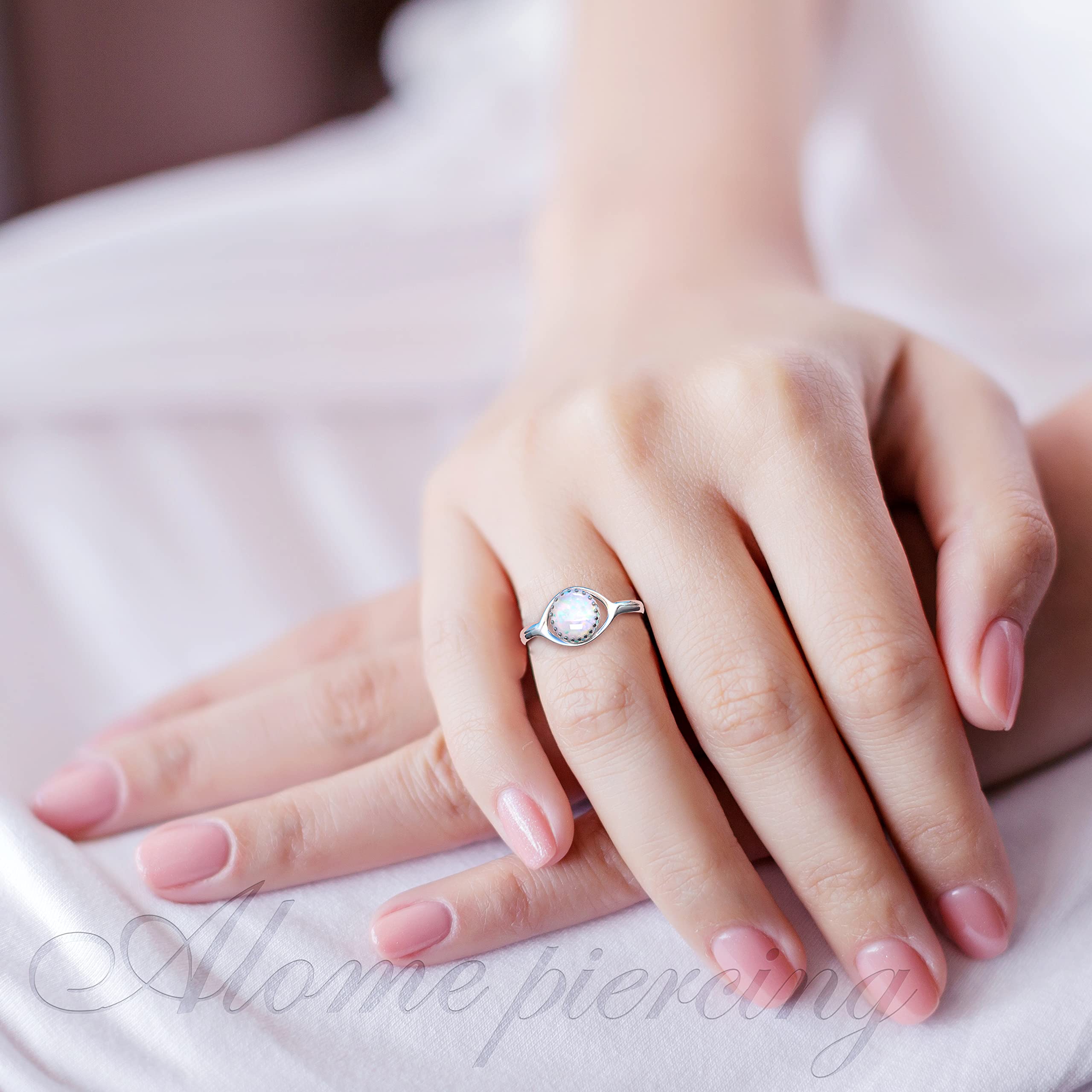 White Opal Ring for Women | 925 Sterling Silver 8mm Opalite Ring | Elegant Jewelry Gift Box for Weddings, Engagements, Birthdays & Special Events | Perfect for Everyday Wear, Date Nights & Formal Occasions