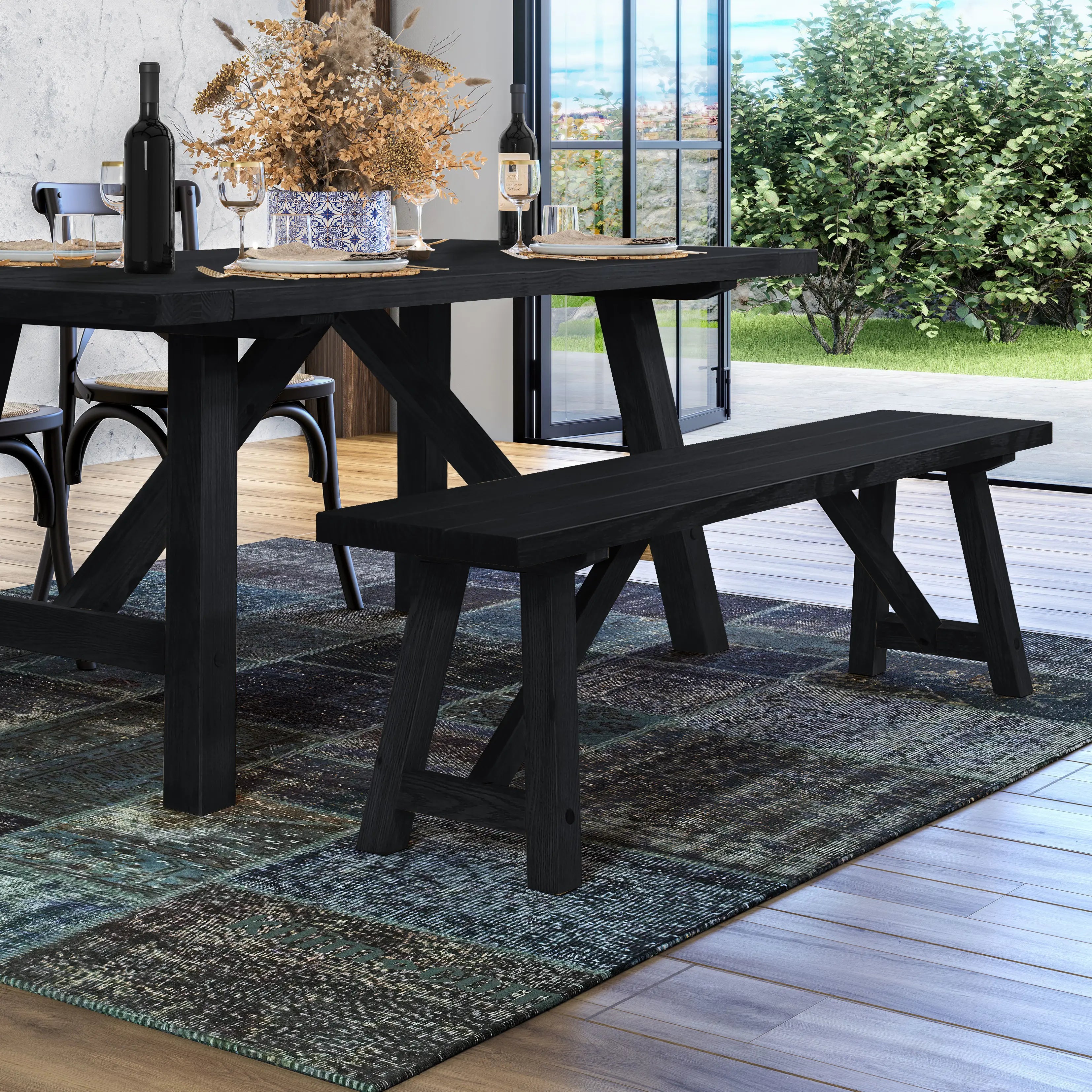 Solid Wood Bench - Cascais Style Handcrafted Wooden Bench for Patio, Garden, or Entryway - Durable & Weather-Resistant Outdoor Seating