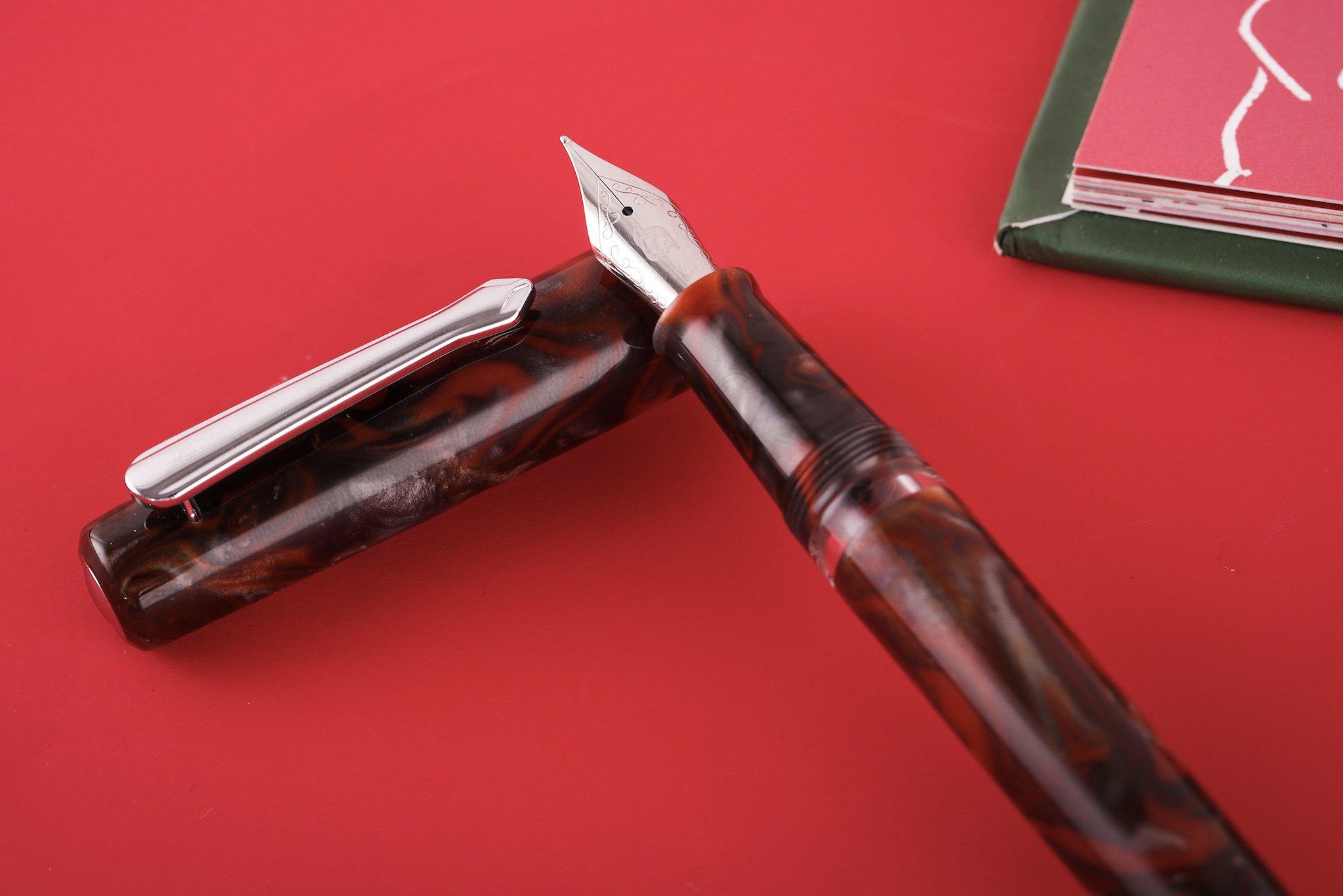 Nahvalur (Narwhal) Schuylkill Rockfish Red Fountain Pen with Leather Pen Sleeve - Premium Writing Instrument for Professionals, Collectors & Gift Giving