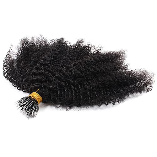 18 Inch Afro Kinky Curly Nano Ring Human Hair Extensions - Pre Bonded Mongolian Remy I-Tip Micro Beads for Small Microlinks (100g, 100 Strands, Natural Black) | Perfect for Protective Styles, Braids, and Natural Hair Volume Boost