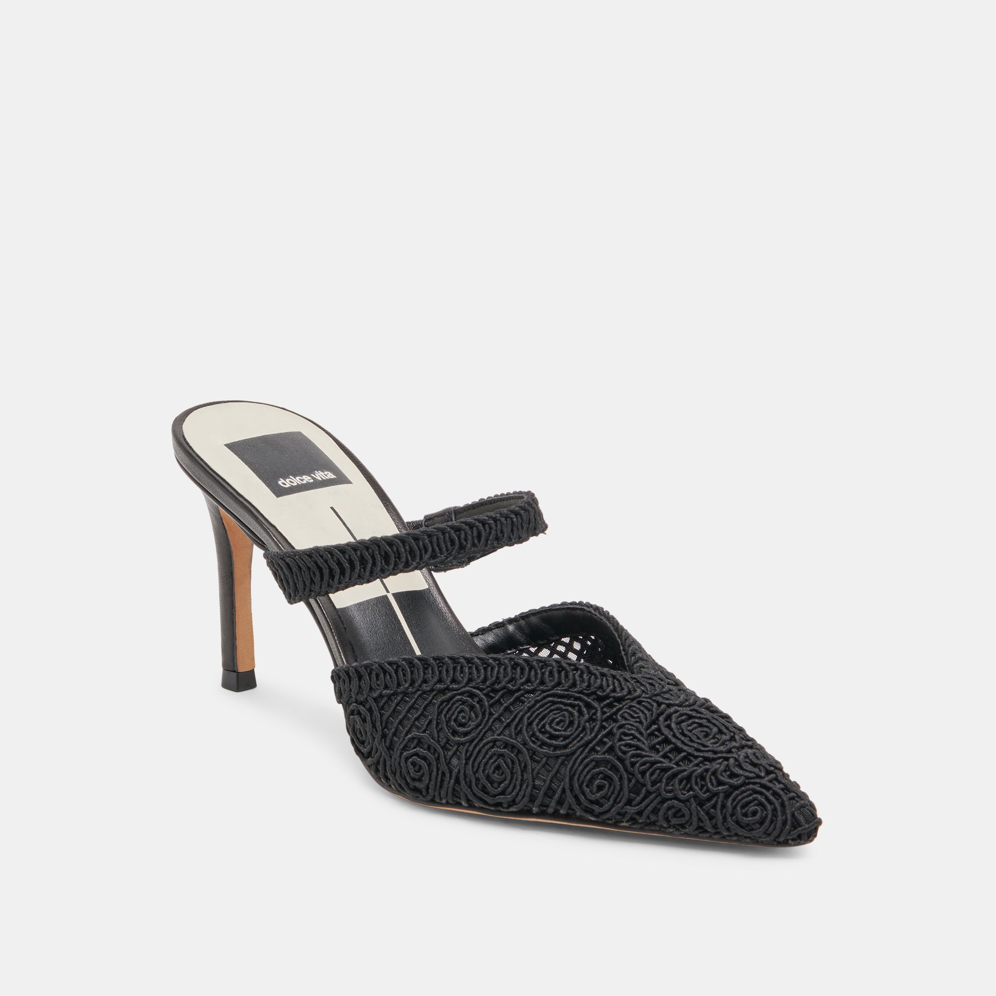 KASSY Women's Onyx Black Macrame Heels - Stylish High Heel Sandals for Parties, Weddings & Evening Events
