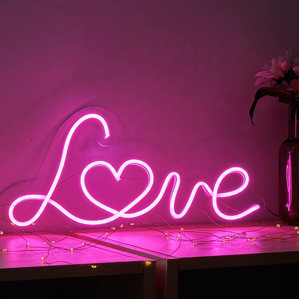 Britrio LED Neon Light Sign - Pink Love Wall Decor for Bedroom, Living Room, Home - Perfect Gift for Women, Wife, Girlfriend - Valentine's Day, Christmas, Birthday - USB Powered 17”x8” Neon Night Light - Create Romantic Ambiance for Date Nights, Parties & Home Decor