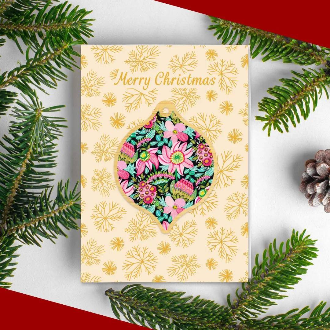 Pastel Flowers Australian Wooden Christmas Ornament - Handmade Holiday Decor for Tree, Gift, and Festive Home Decoration