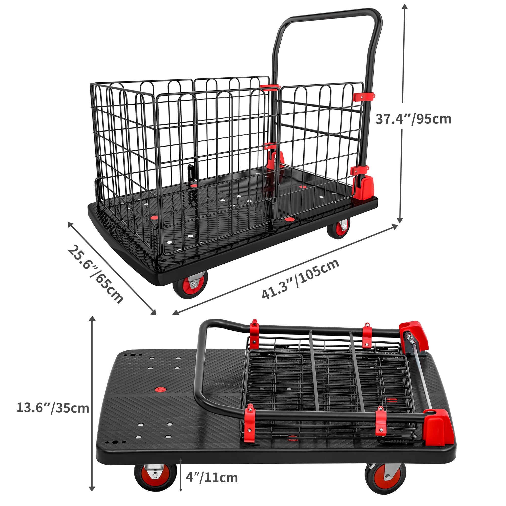 YITAHOME 42 x 26 Inch Heavy Duty Folding Platform Truck Cart with Cage - 1000LBS Capacity, Wheels & Foldable Basket - Perfect for Warehouse, Office, Home Moving & Luggage Transport